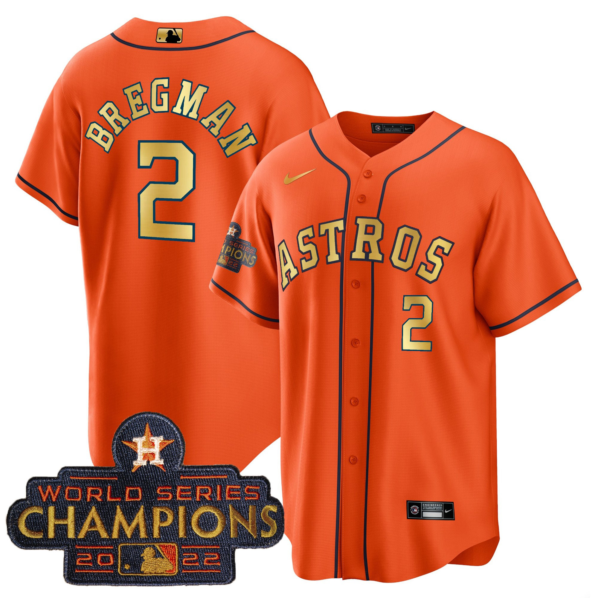 Alex Bregman Men's Houston Astros 2023 Champions Orange Gold Cool Base Jersey - All Stitched