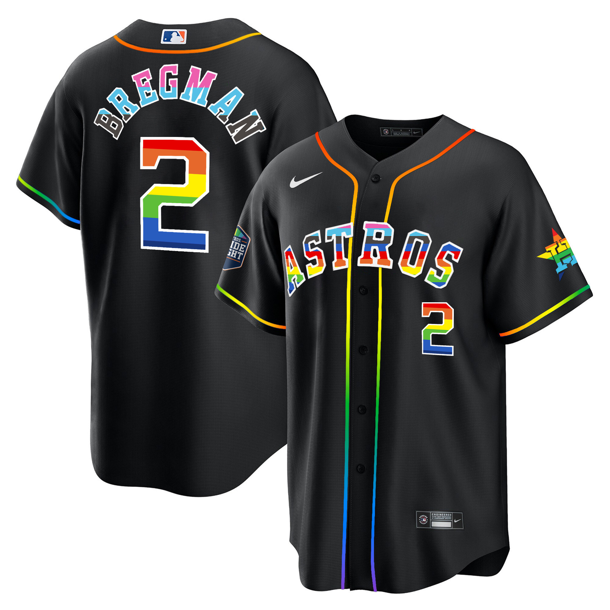Alex Bregman Men's Houston Astros 2023 Cool Base Pride Black Jersey - All Stitched