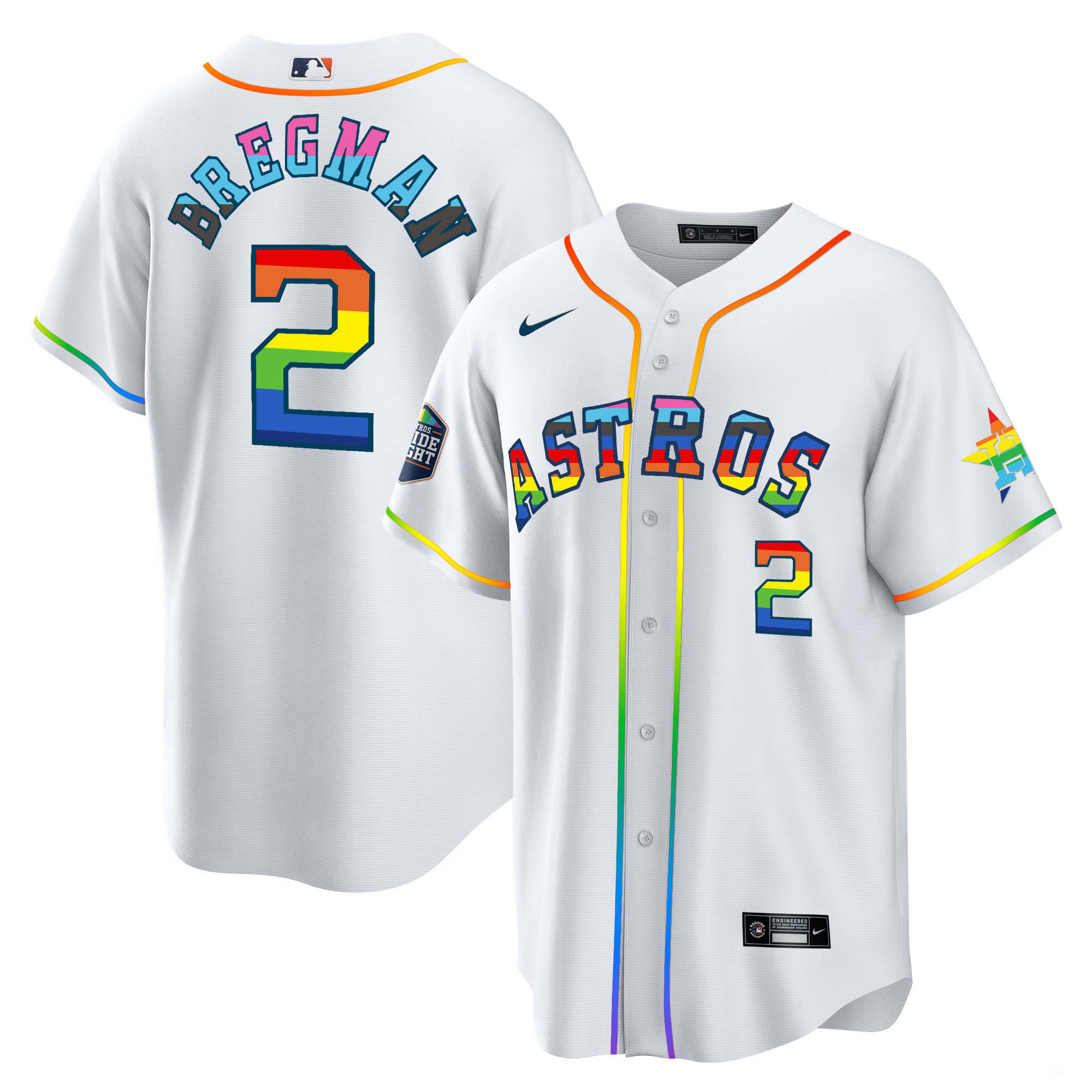 Alex Bregman Men's Houston Astros 2023 Cool Base Pride White Jersey - All Stitched