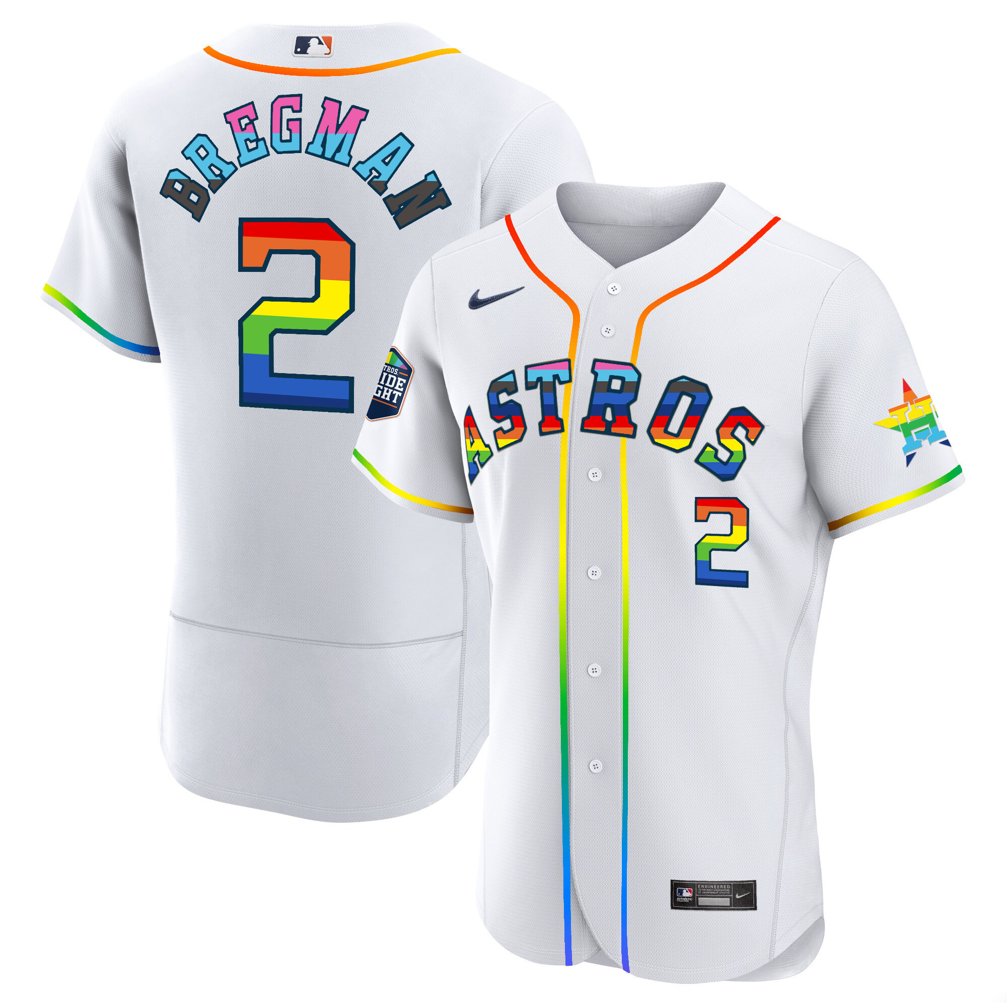 Alex Bregman Men's Houston Astros 2023 Flex Base Pride White Jersey - All Stitched