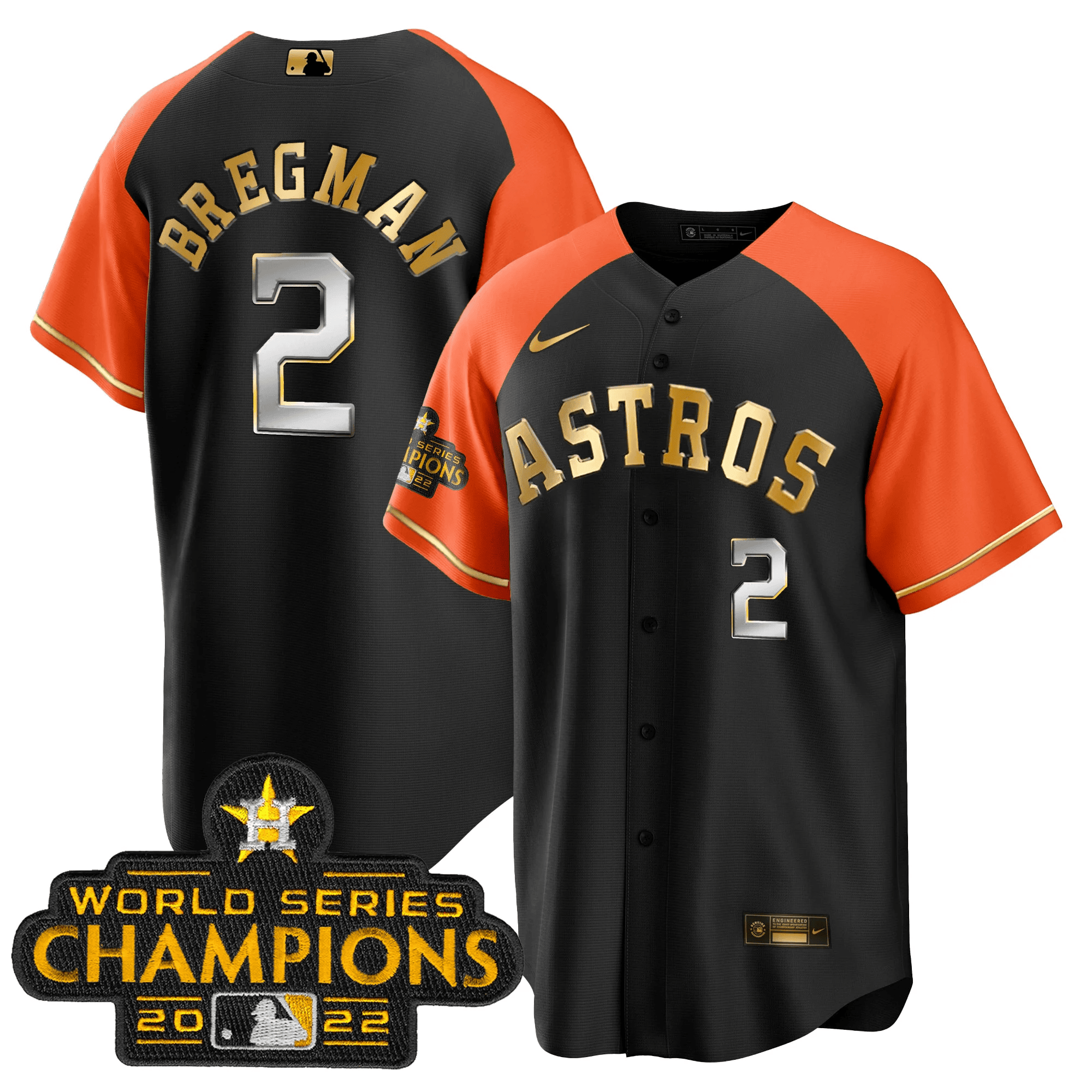 Alex Bregman Men's Houston Astros 2023 Gold Alternate Cool Base Orange Sleeves Jersey - All Stitched