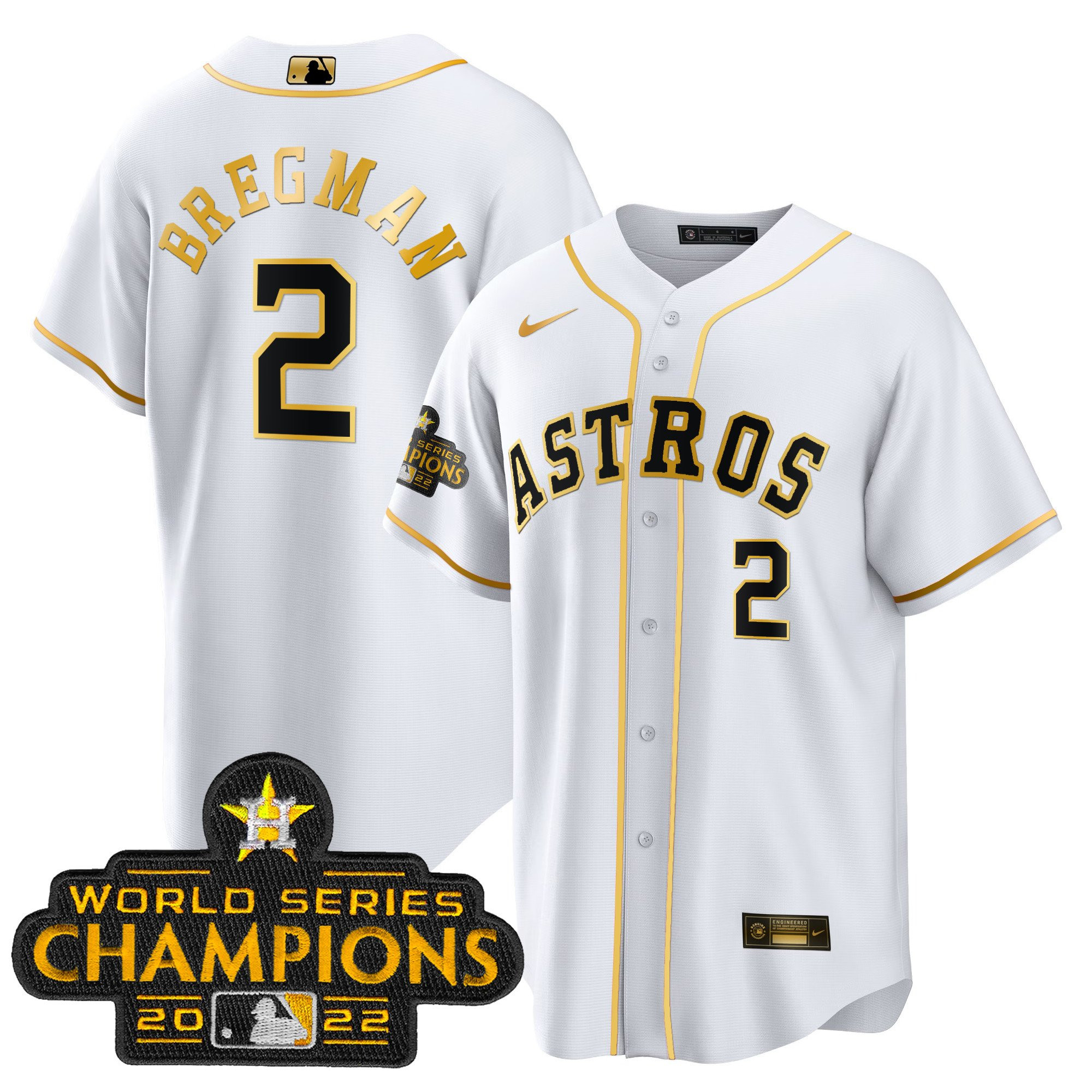 Alex Bregman Men's Houston Astros 2023 Gold Cool Base Collection White Gold Jersey - All Stitched
