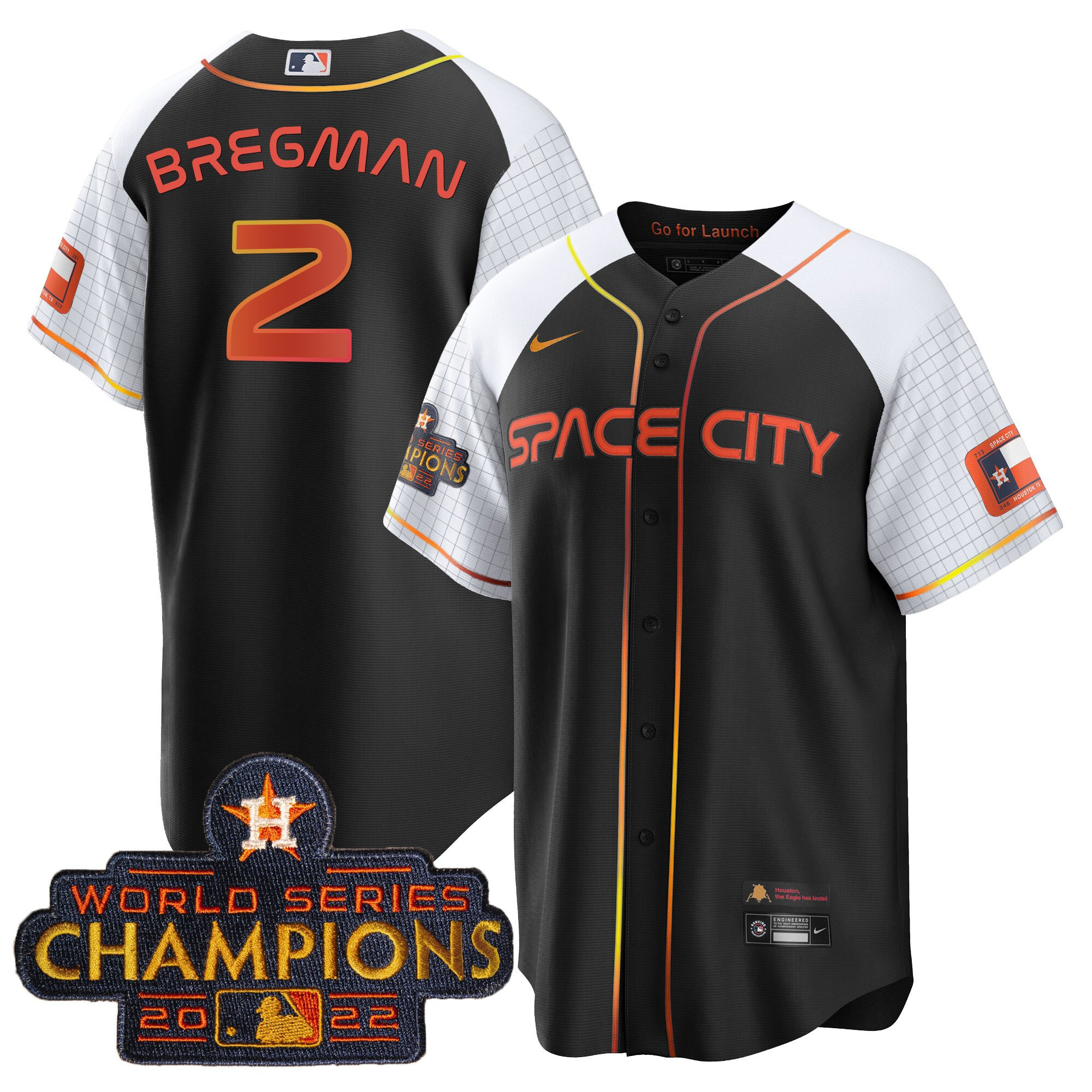 Alex Bregman Men's Houston Astros 2023 Space City Champions Alternate Cool Black Jersey - All Stitched