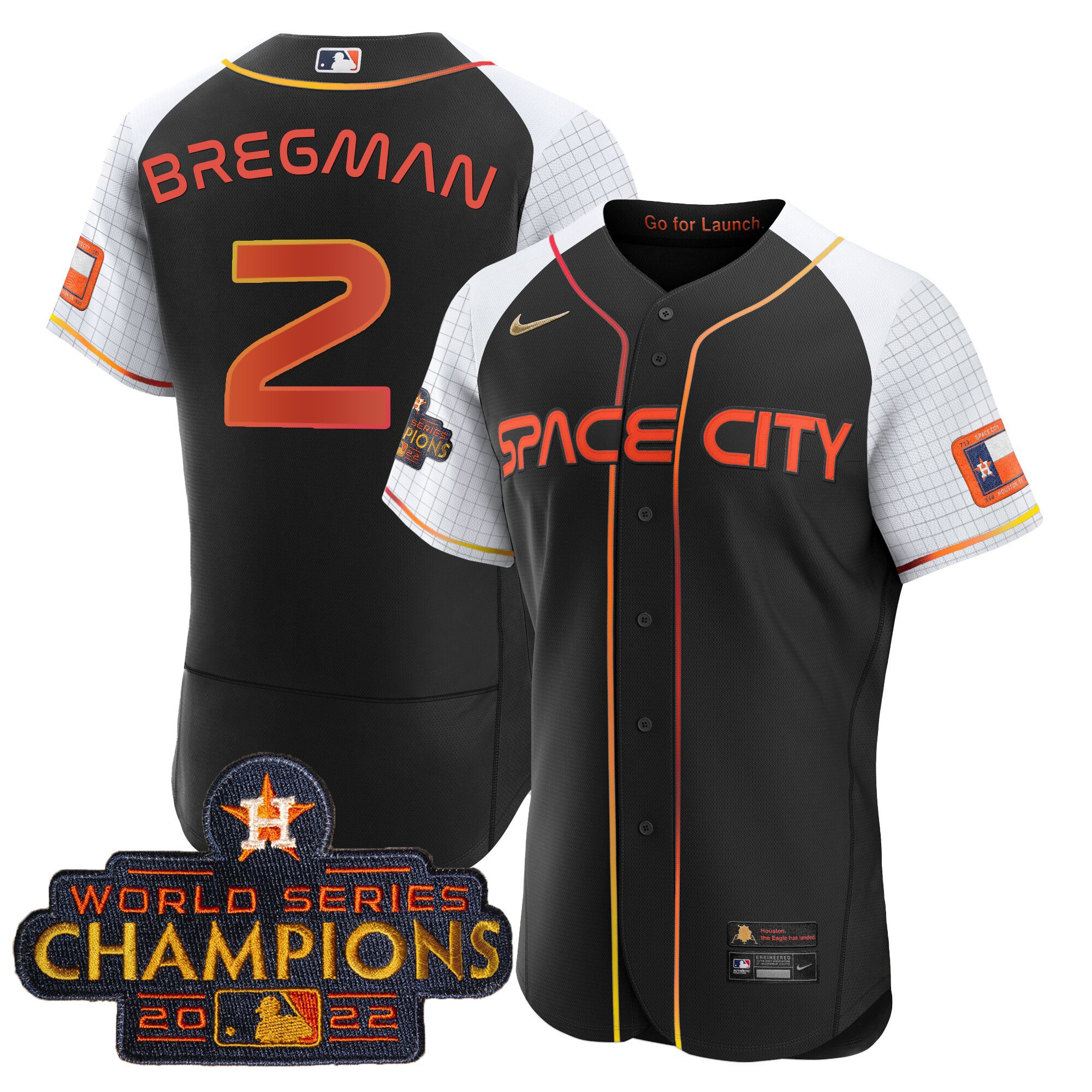 Alex Bregman Men's Houston Astros 2023 Space City Champions Alternate Flex Black Jersey - All Stitched