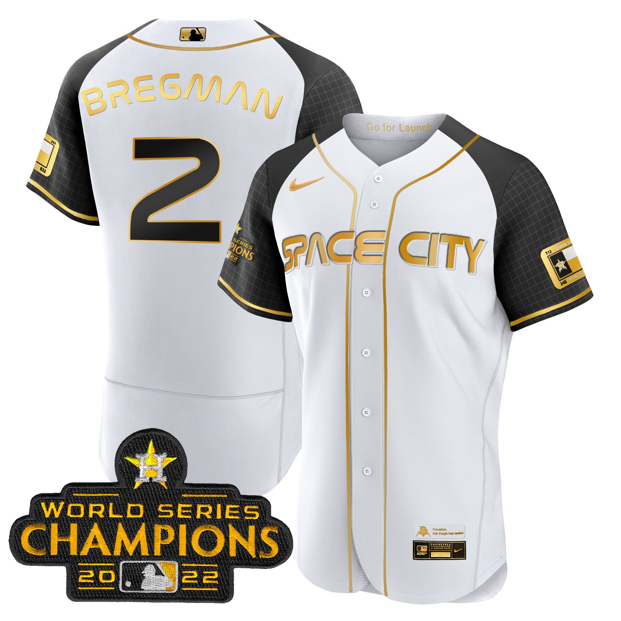 Alex Bregman Men's Houston Astros 2023 Space City Champions Alternate Flex White Gold Jersey - All Stitched