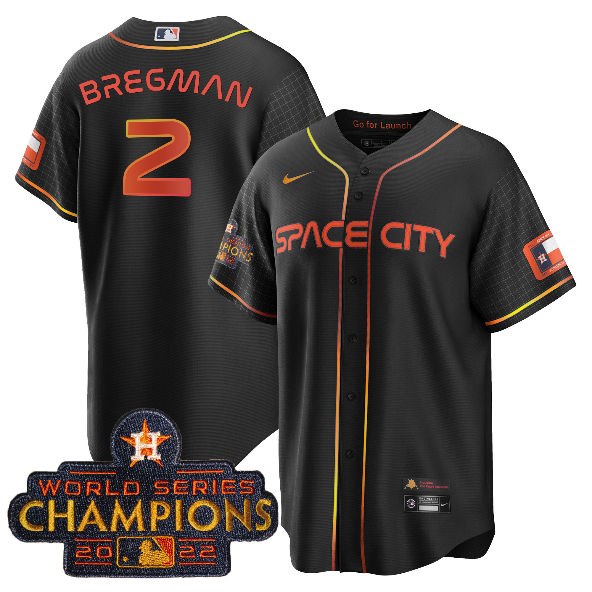Alex Bregman Men's Houston Astros 2023 Space City Champions Cool Black Jersey - All Stitched