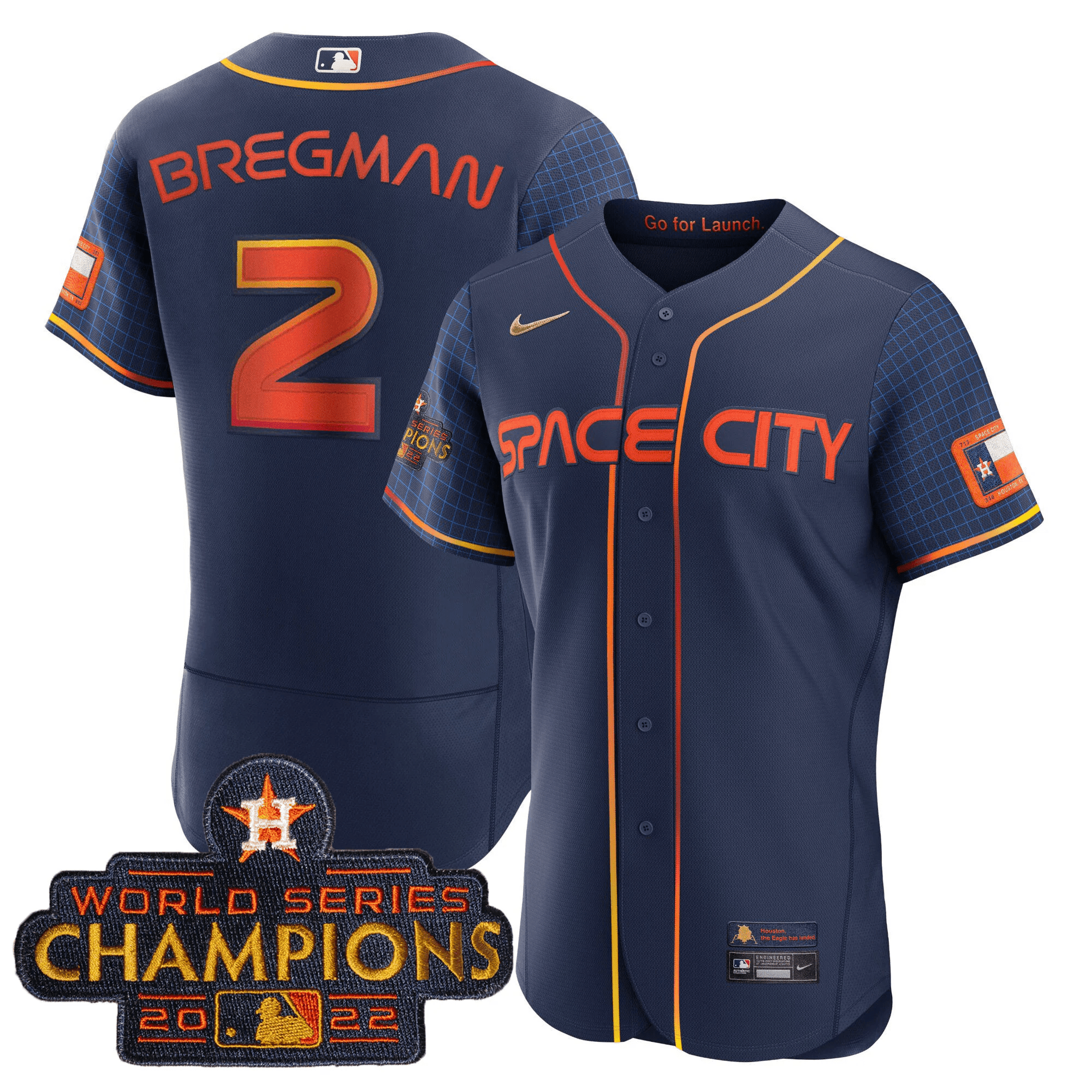 Alex Bregman Men's Houston Astros 2023 Space City Champions Flex Navy Jersey - All Stitched
