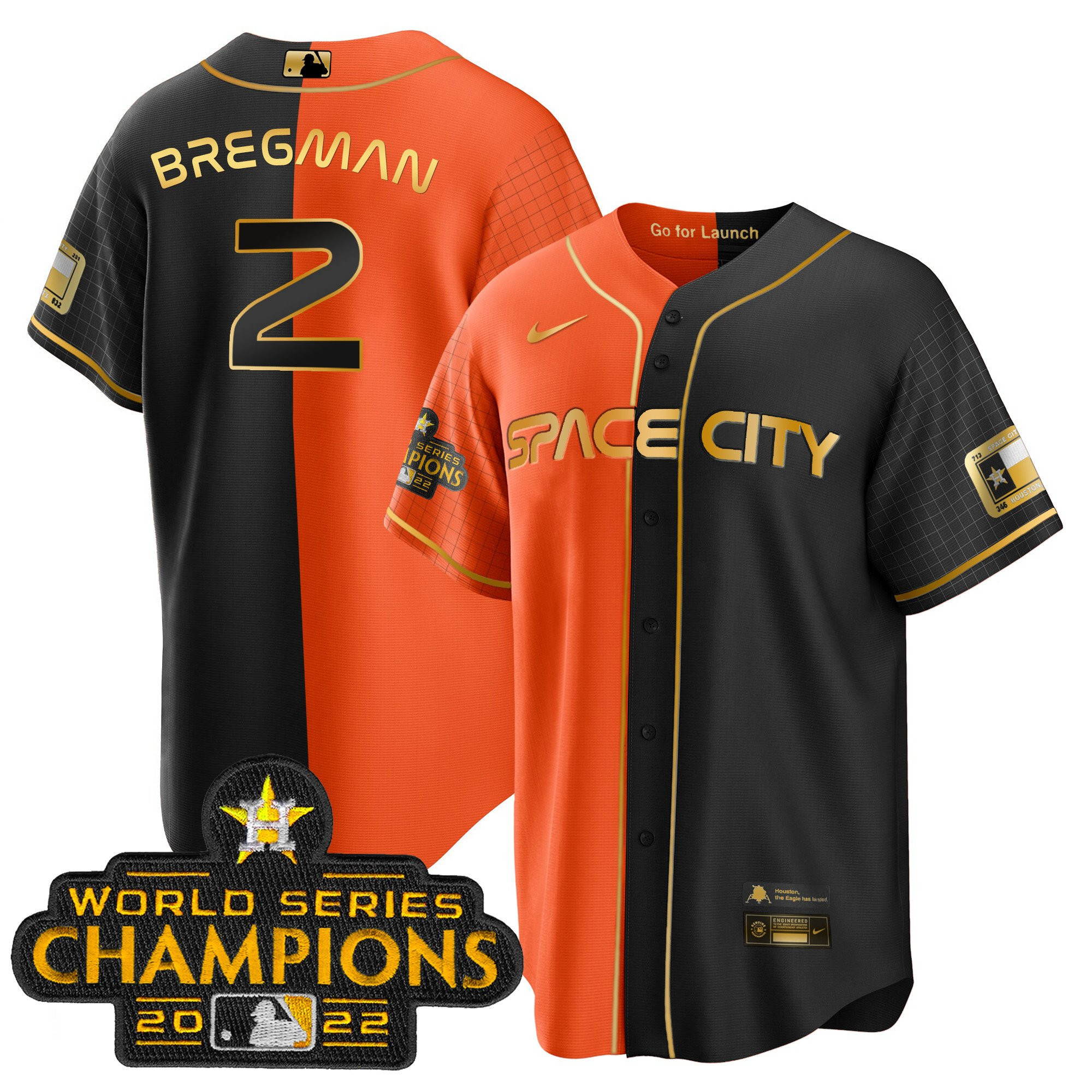 Alex Bregman Men's Houston Astros 2023 Space City Champions Gold Split Cool B&O Jersey - All Stitched