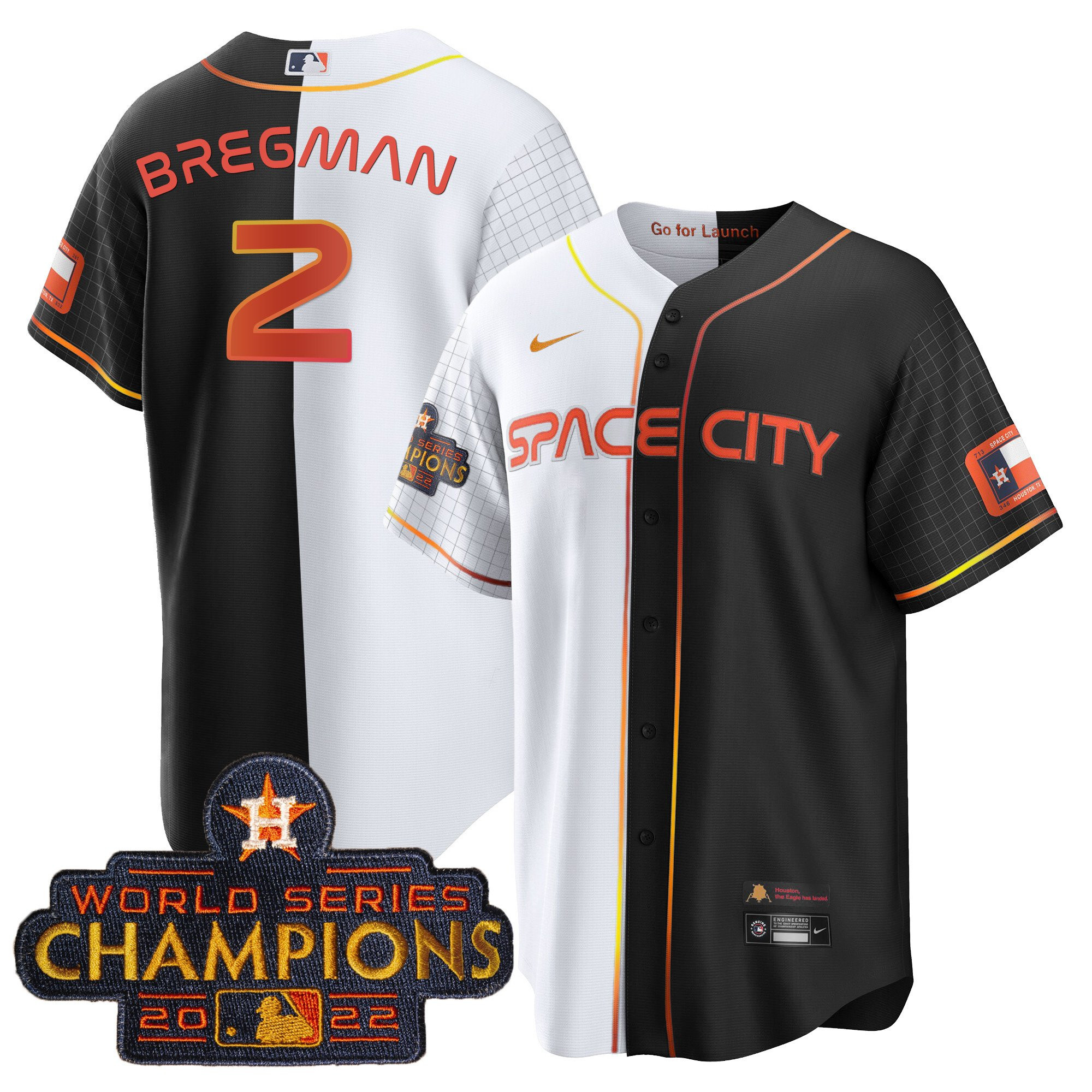 Alex Bregman Men's Houston Astros 2023 Space City Champions Gold Split Cool B&W Jersey - All Stitched