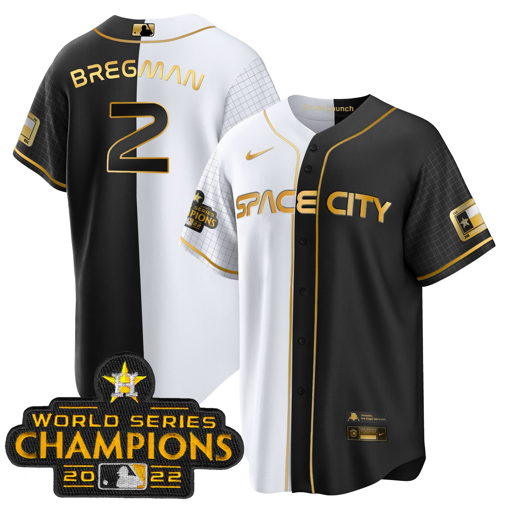 Alex Bregman Men's Houston Astros 2023 Space City Champions Gold Split Cool Gold Jersey - All Stitched