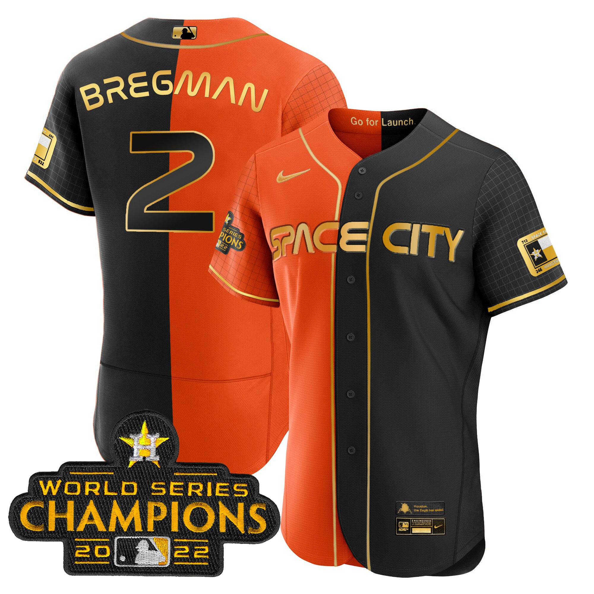 Alex Bregman Men's Houston Astros 2023 Space City Champions Gold Split Flex B&O Jersey - All Stitched