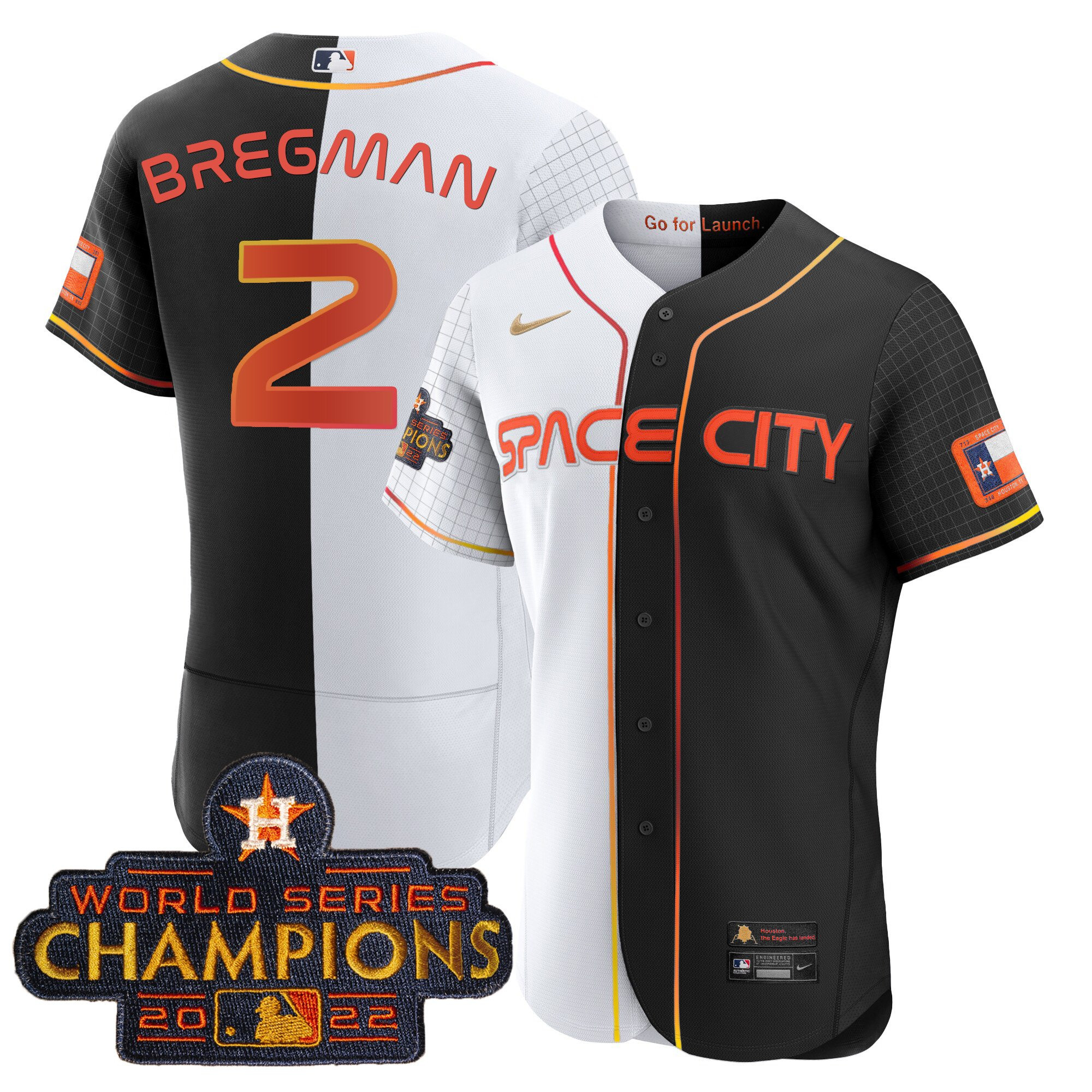 Alex Bregman Men's Houston Astros 2023 Space City Champions Gold Split Flex B&W Jersey - All Stitched