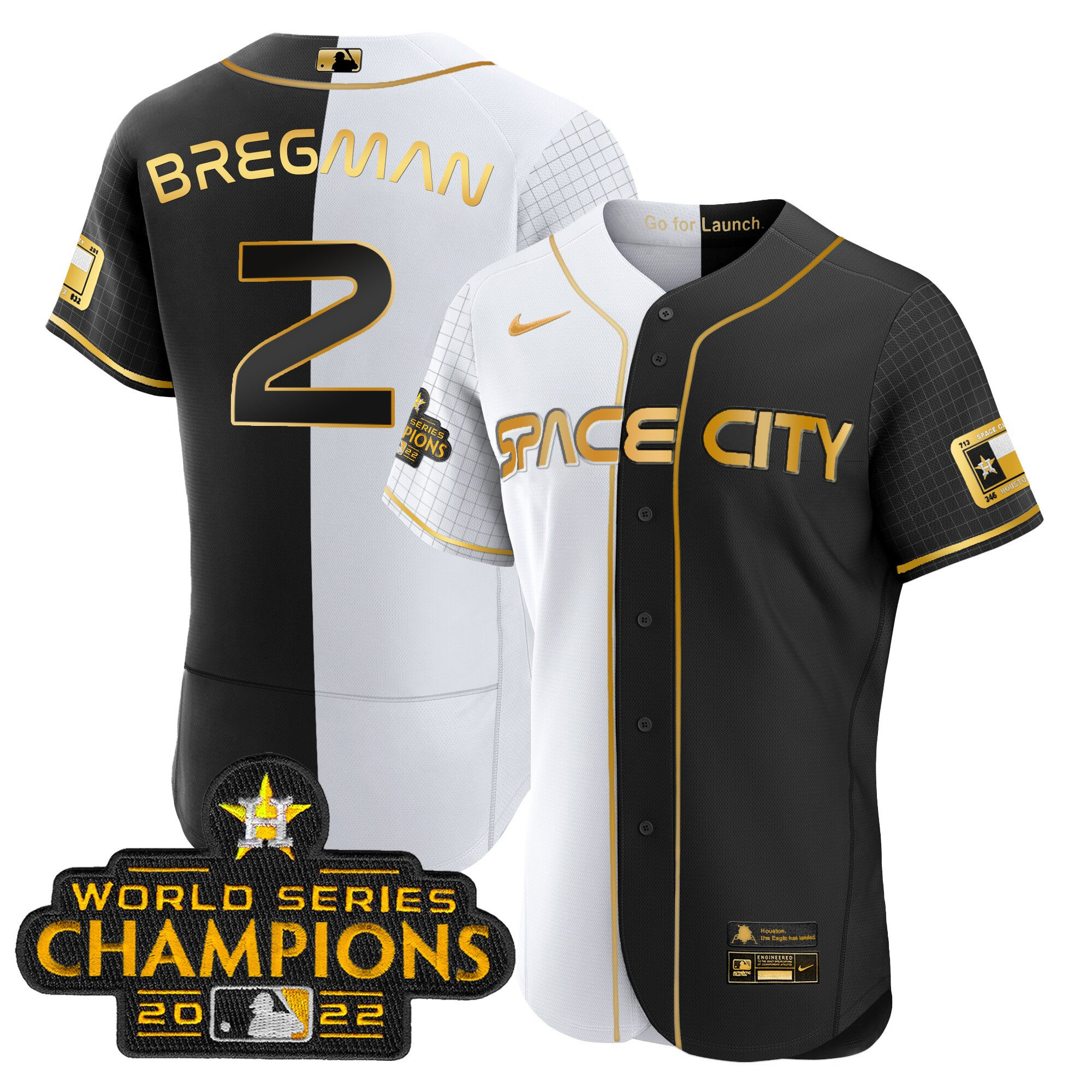 Alex Bregman Men's Houston Astros 2023 Space City Champions Gold Split Flex Gold Jersey - All Stitched