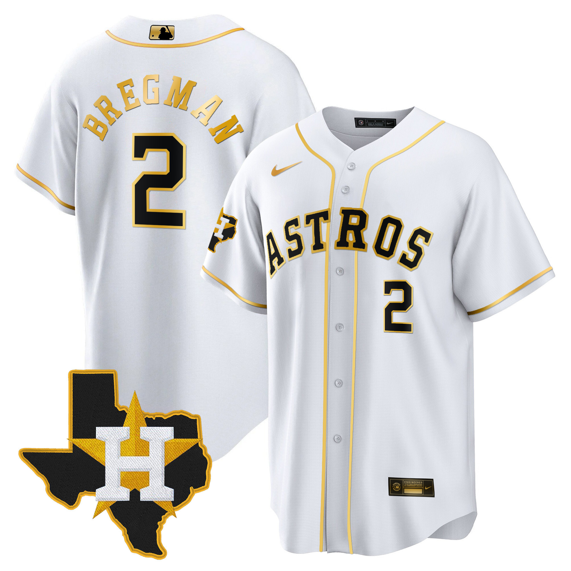 Alex Bregman Men's Houston Astros 2024 Gold - Texas Patch Cool White Jersey - All Stitched