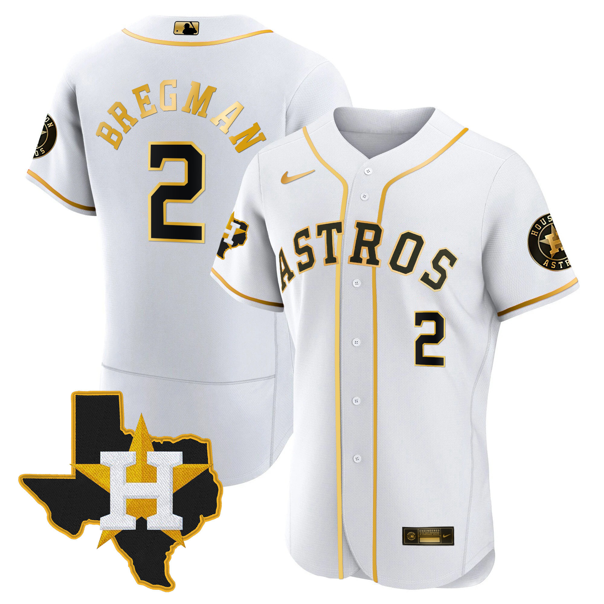 Alex Bregman Men's Houston Astros 2024 Gold - Texas Patch Flex White Jersey - All Stitched