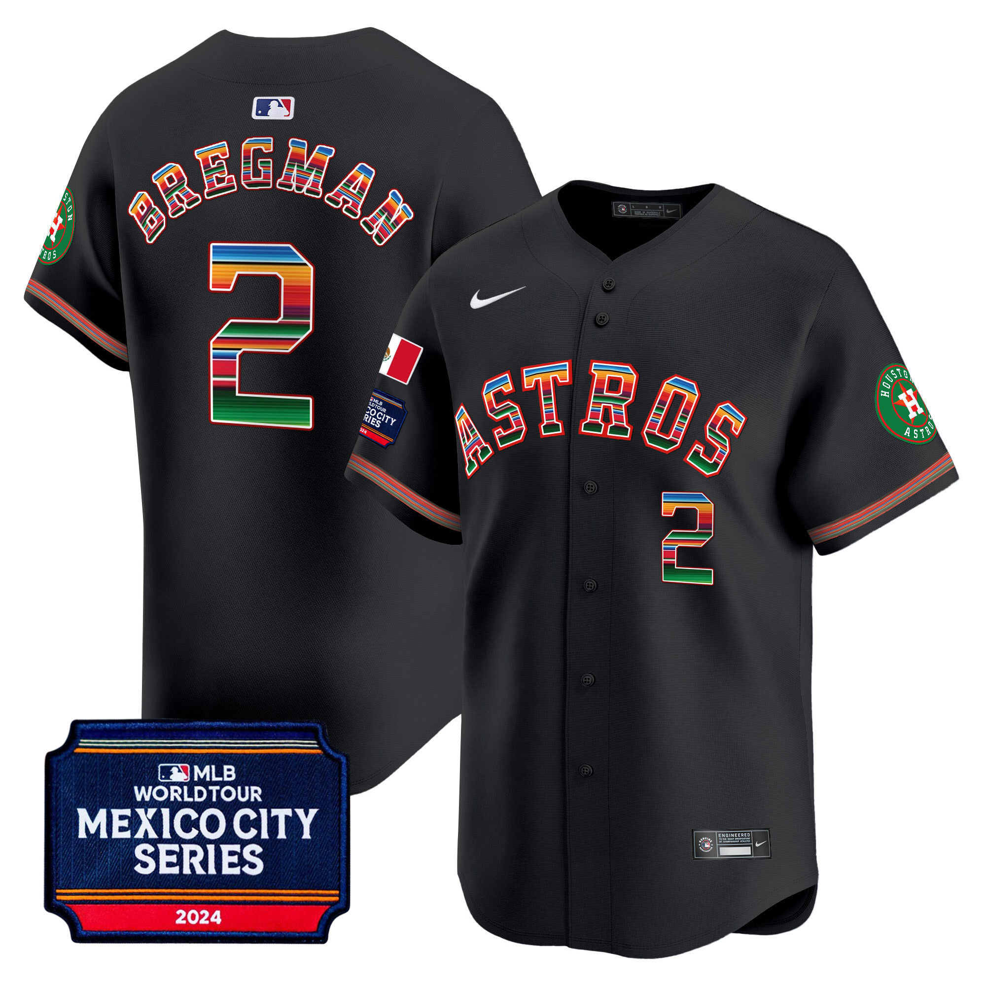 Alex Bregman Men's Houston Astros 2024 Mexico City Series Patch Vapor Premier Limited Black Jersey - All Stitched