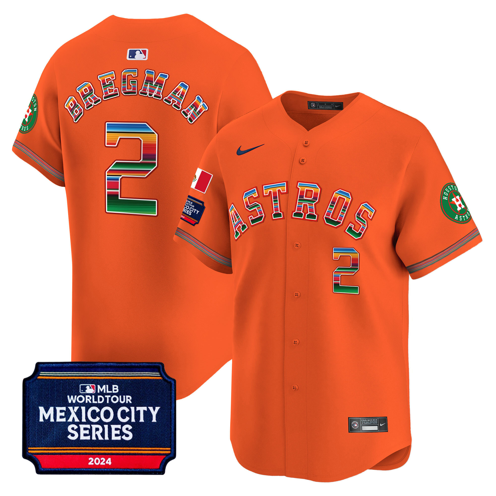 Alex Bregman Men's Houston Astros 2024 Mexico City Series Patch Vapor Premier Limited Orange Jersey - All Stitched