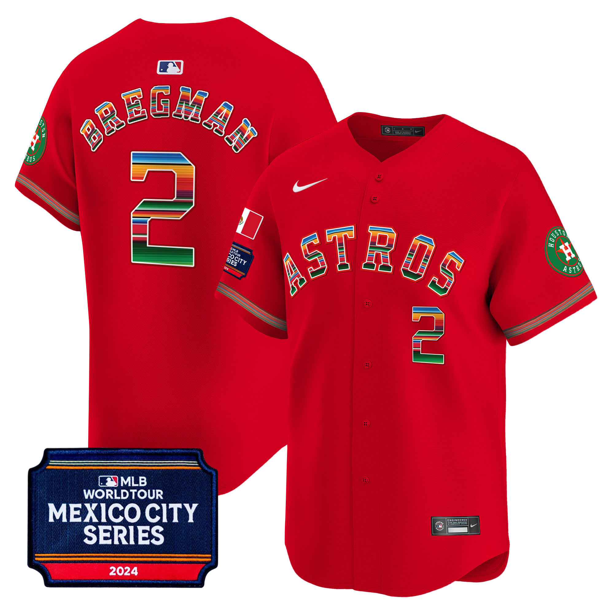 Alex Bregman Men's Houston Astros 2024 Mexico City Series Patch Vapor Premier Limited Red Jersey - All Stitched