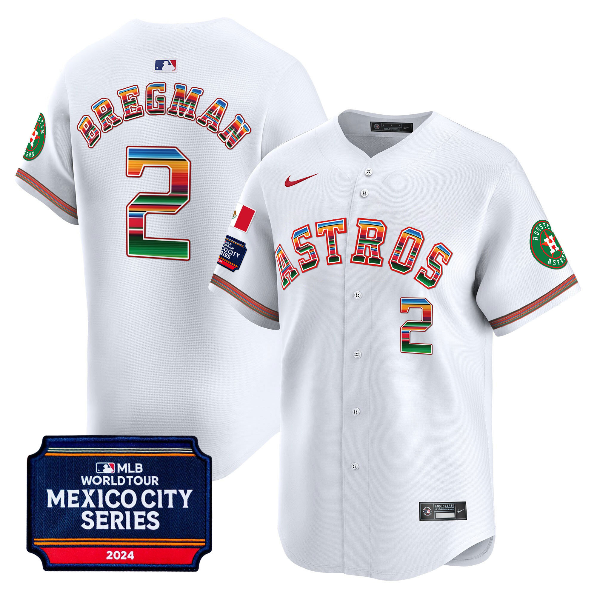 Alex Bregman Men's Houston Astros 2024 Mexico City Series Patch Vapor Premier Limited White Jersey - All Stitched
