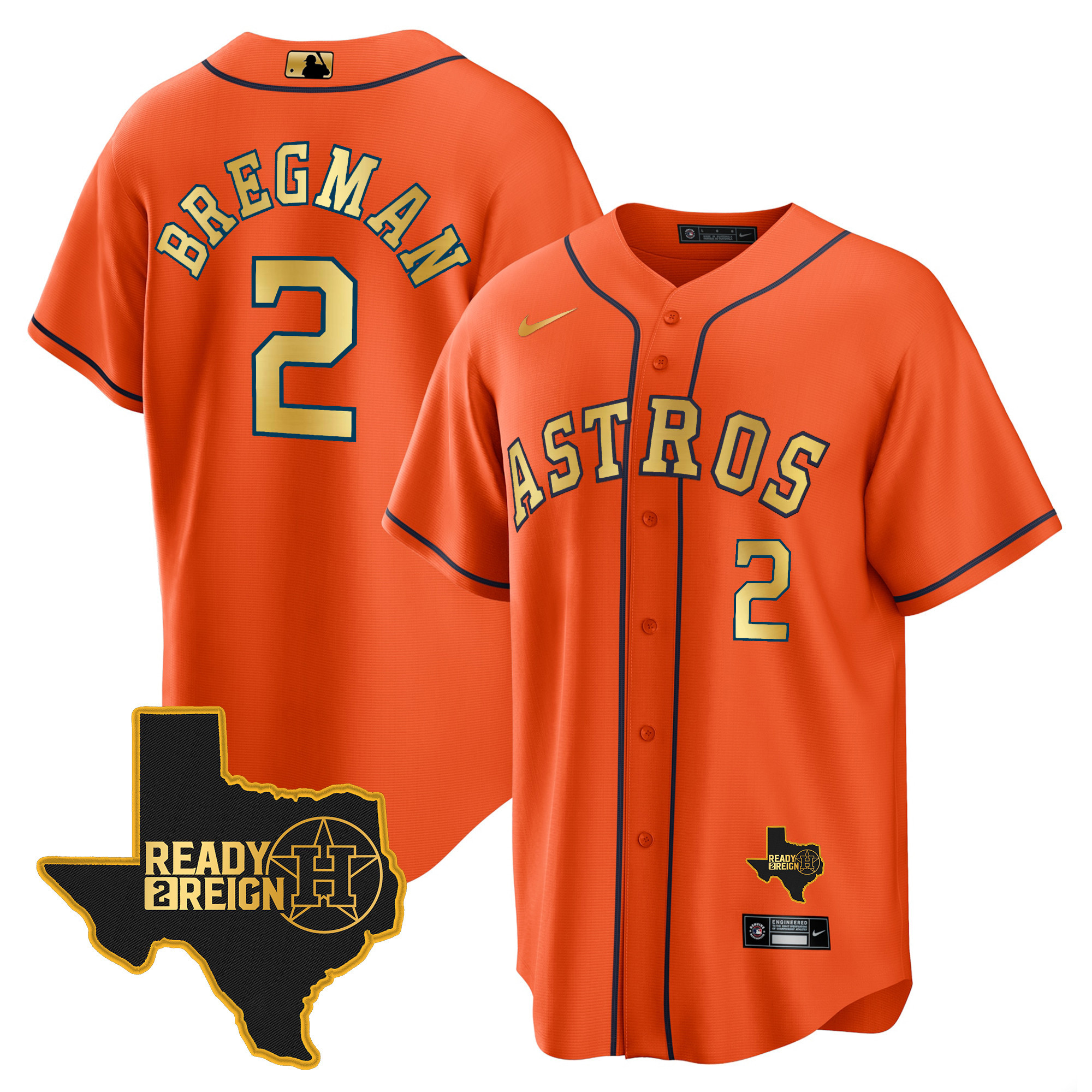 Alex Bregman Men's Houston Astros 2024 Ready 2 Reign Cool Base Orange Gold Jersey - All Stitched