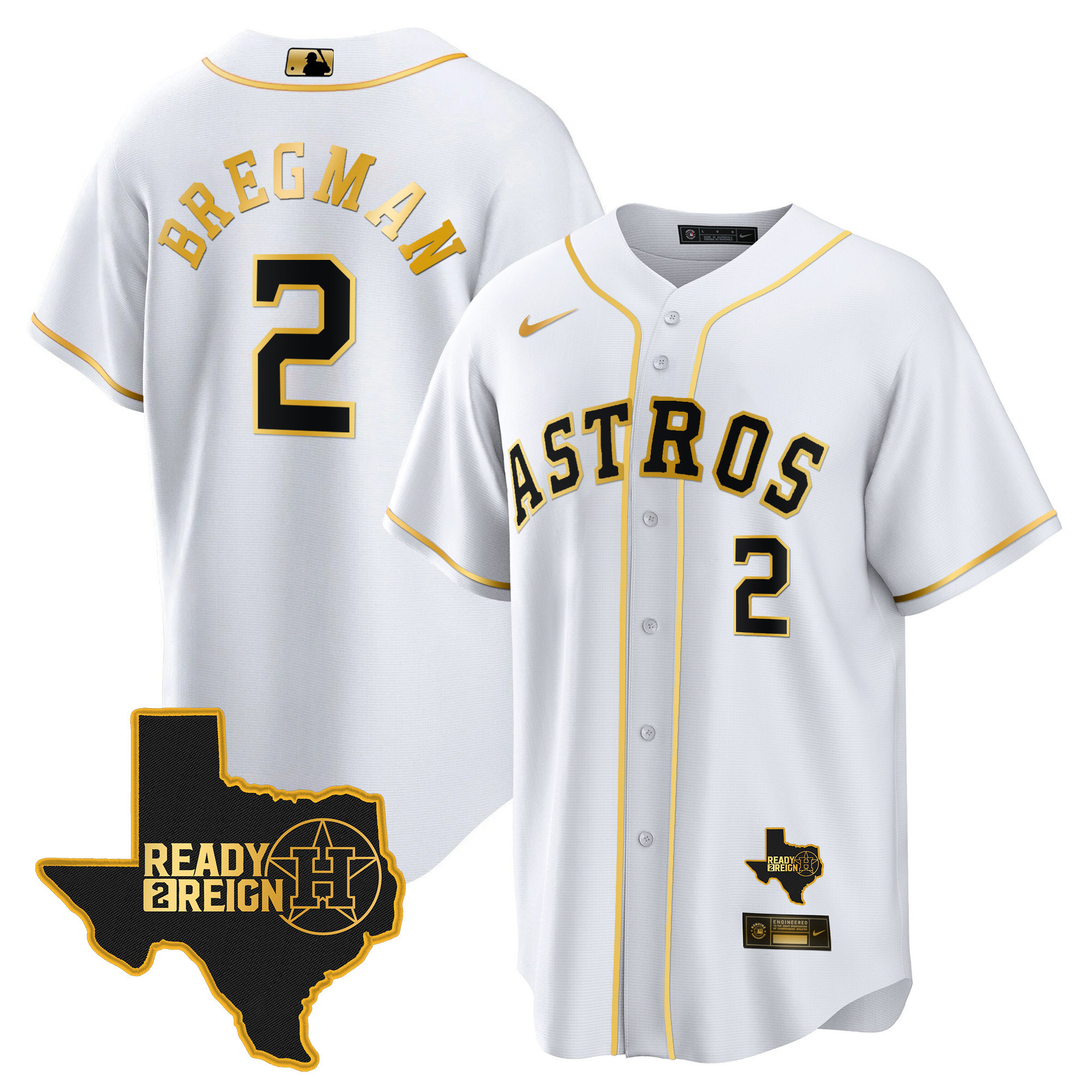 Alex Bregman Men's Houston Astros 2024 Ready 2 Reign Cool Base White Gold Jersey - All Stitched