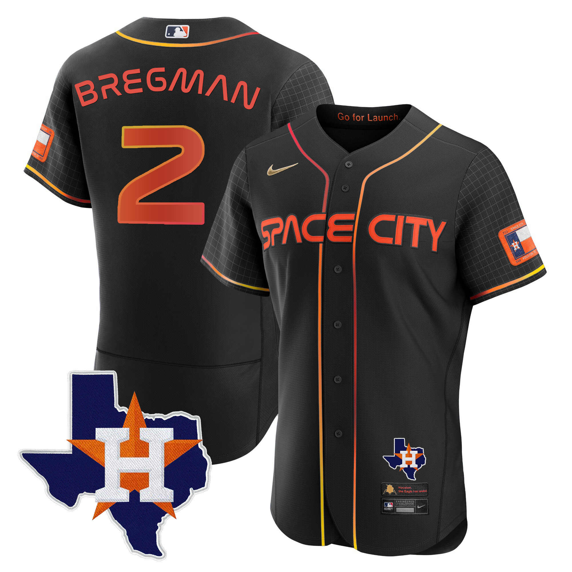Alex Bregman Men's Houston Astros 2024 Space City Flex Base - Texas Patch Black Jersey - All Stitched