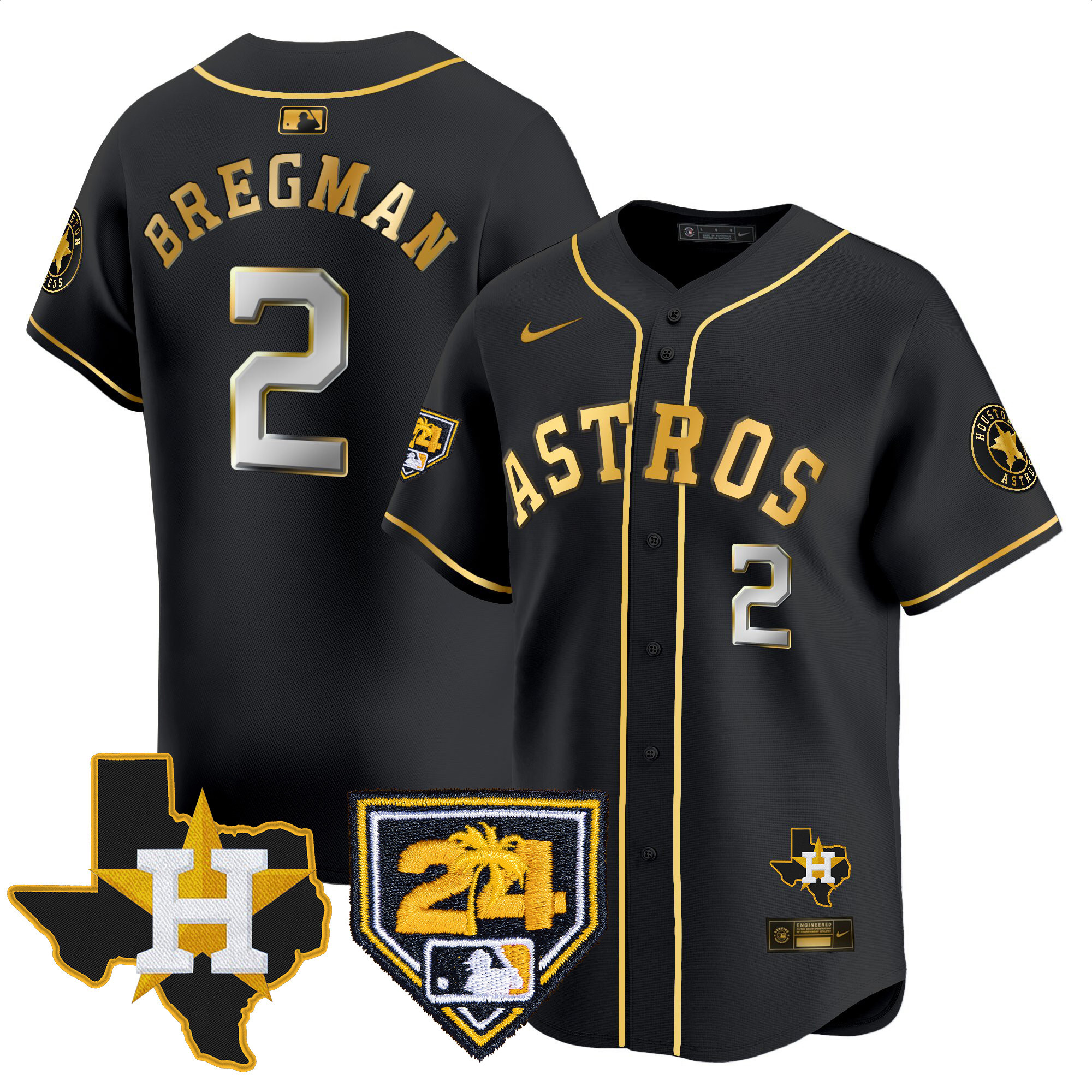 Alex Bregman Men's Houston Astros 2024 Spring Training & Texas Patch Vapor Premier Limited Black Gold Jersey - All Stitched
