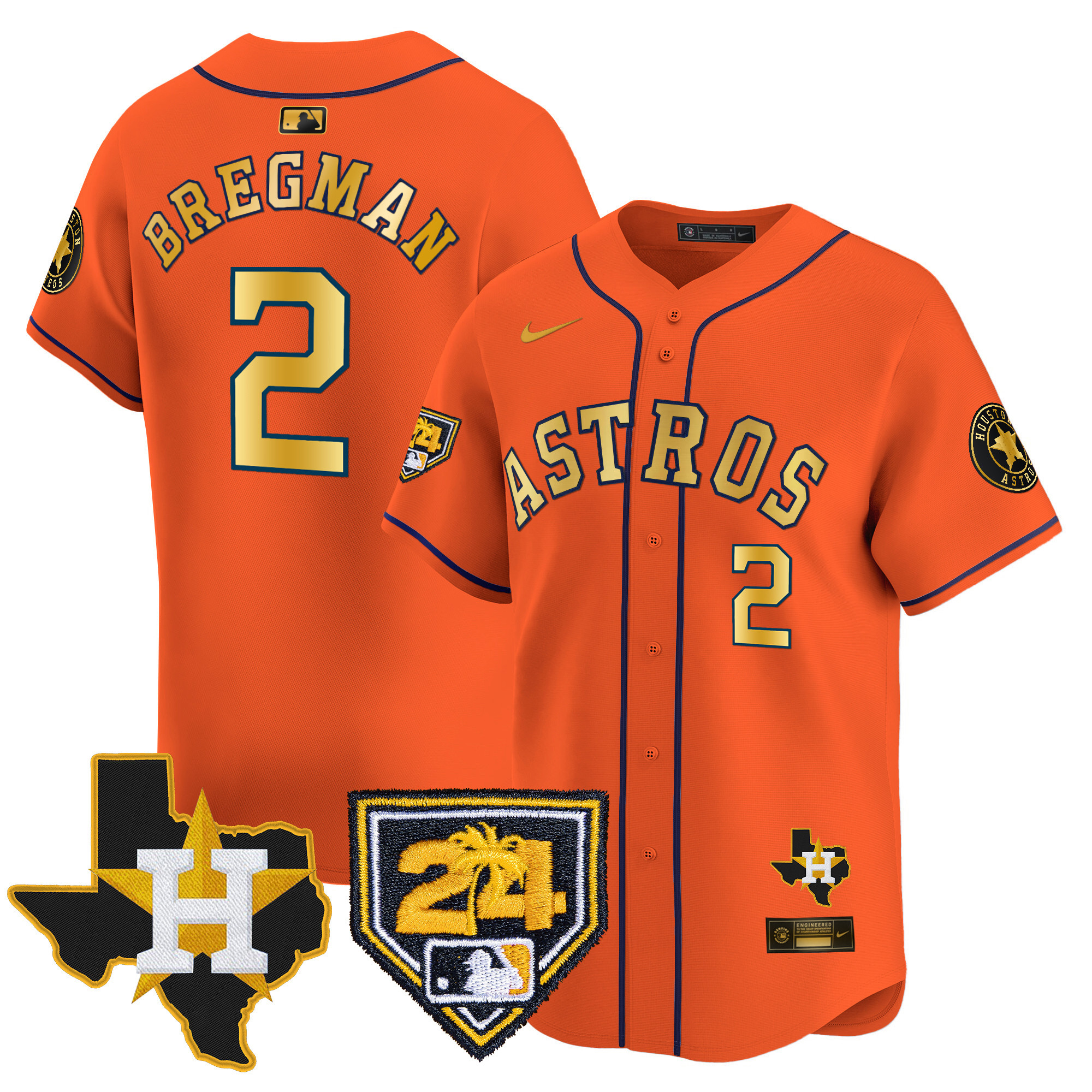 Alex Bregman Men's Houston Astros 2024 Spring Training & Texas Patch Vapor Premier Limited Orange Gold Jersey - All Stitched