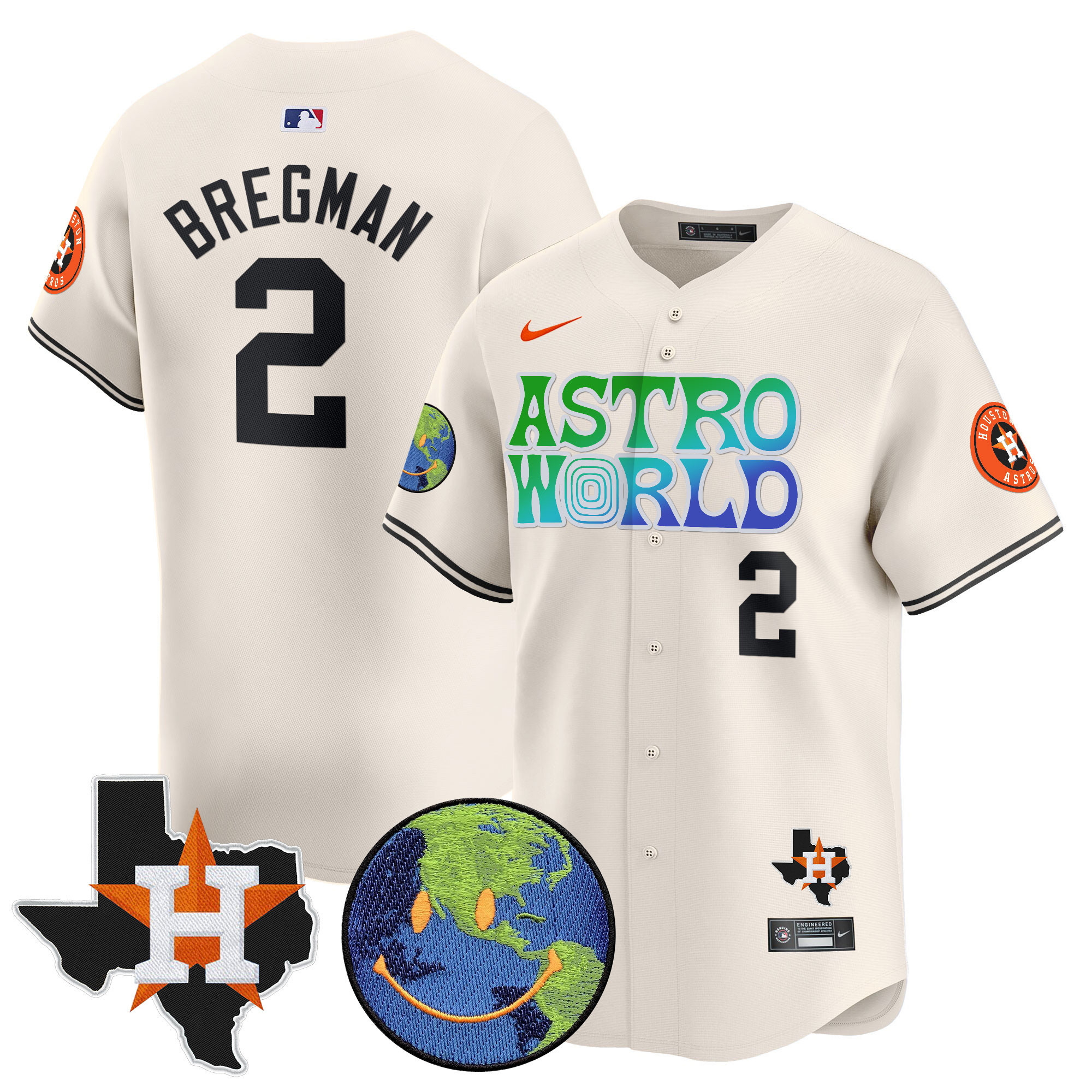 Alex Bregman Men's Houston Astros Cactus Jack Astro World Vapor Premier Limited Cream Jersey - All Stitched