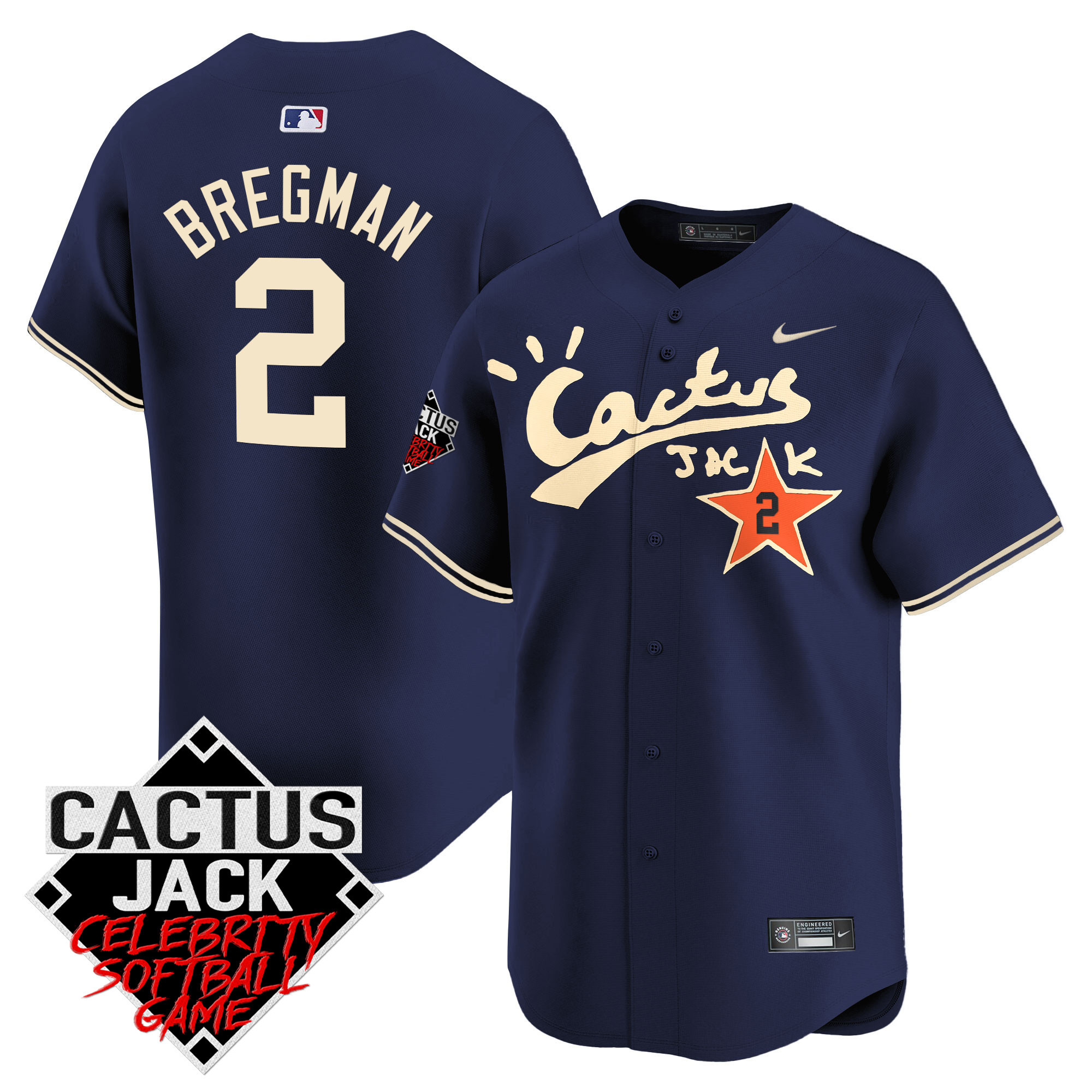 Alex Bregman Men's Houston Astros Cactus Jack Celebrity Softball Game Patch Vapor Premier Limited V2 Navy Jersey - All Stitched