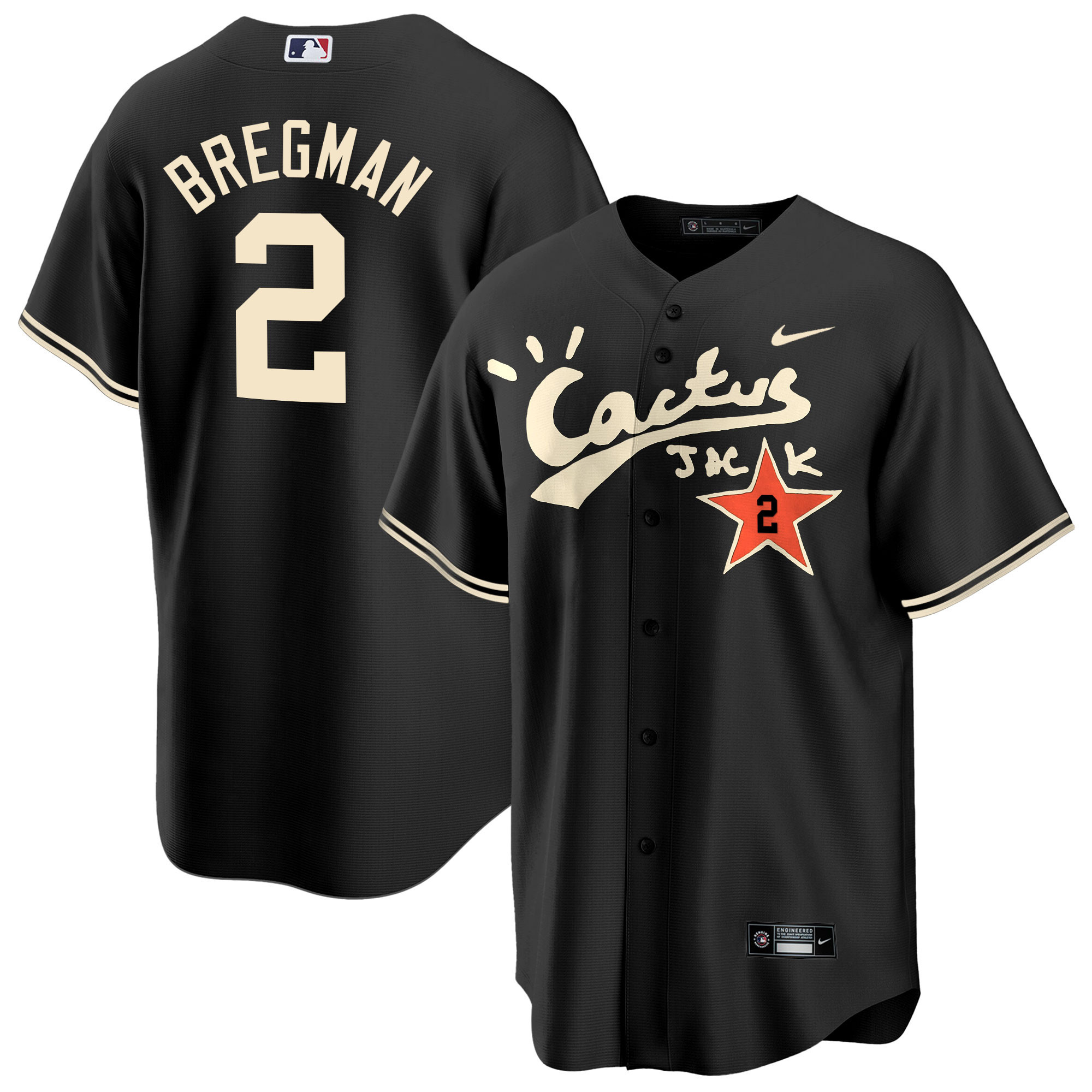 Alex Bregman Men's Houston Astros Cactus Jack Cool Base V2 Black Jersey - All Stitched