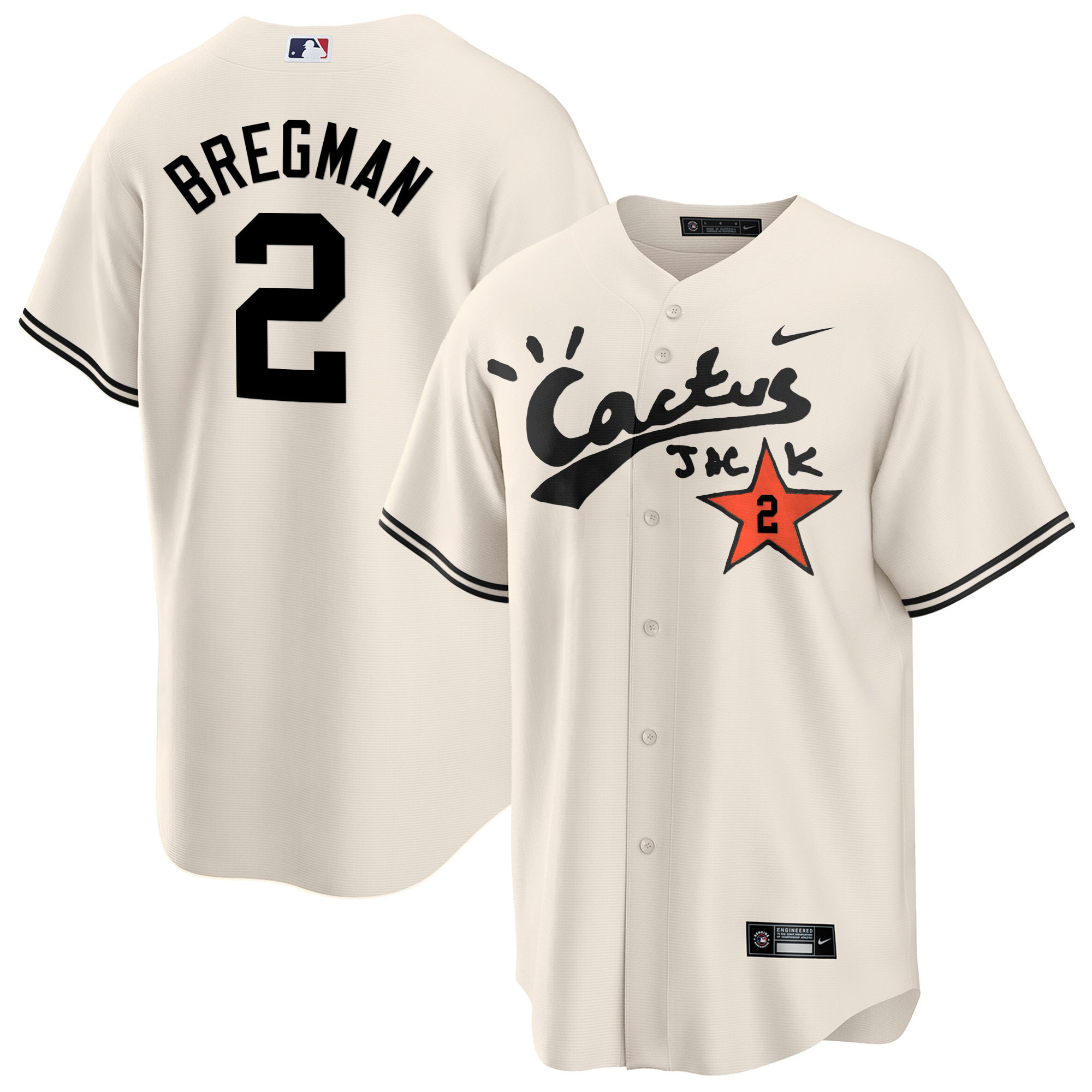 Alex Bregman Men's Houston Astros Cactus Jack Cool Base V2 Cream Jersey - All Stitched