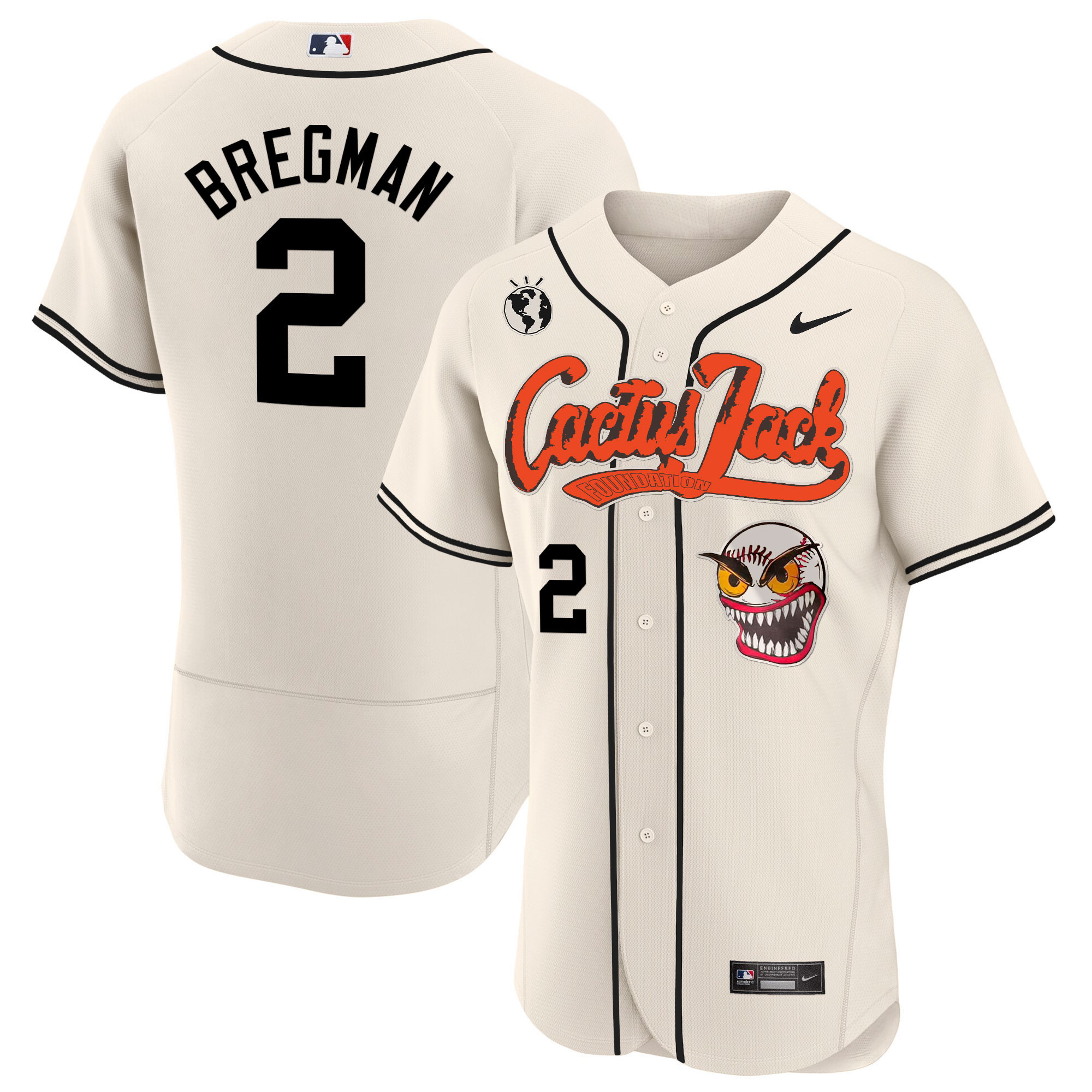 Alex Bregman Men's Houston Astros Cactus Jack Flex Base Cream Jersey - All Stitched