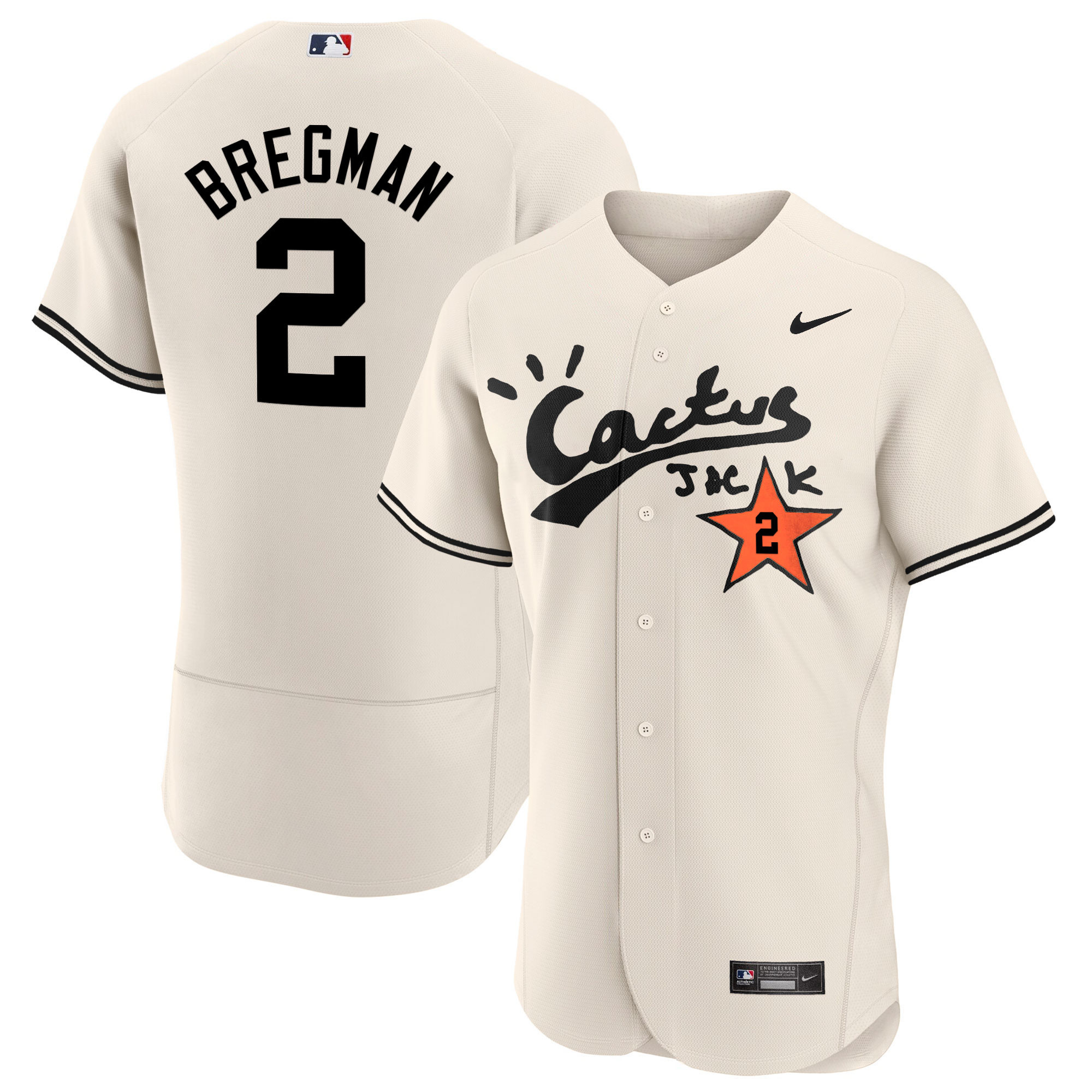 Alex Bregman Men's Houston Astros Cactus Jack Flex Base V2 Cream Jersey - All Stitched