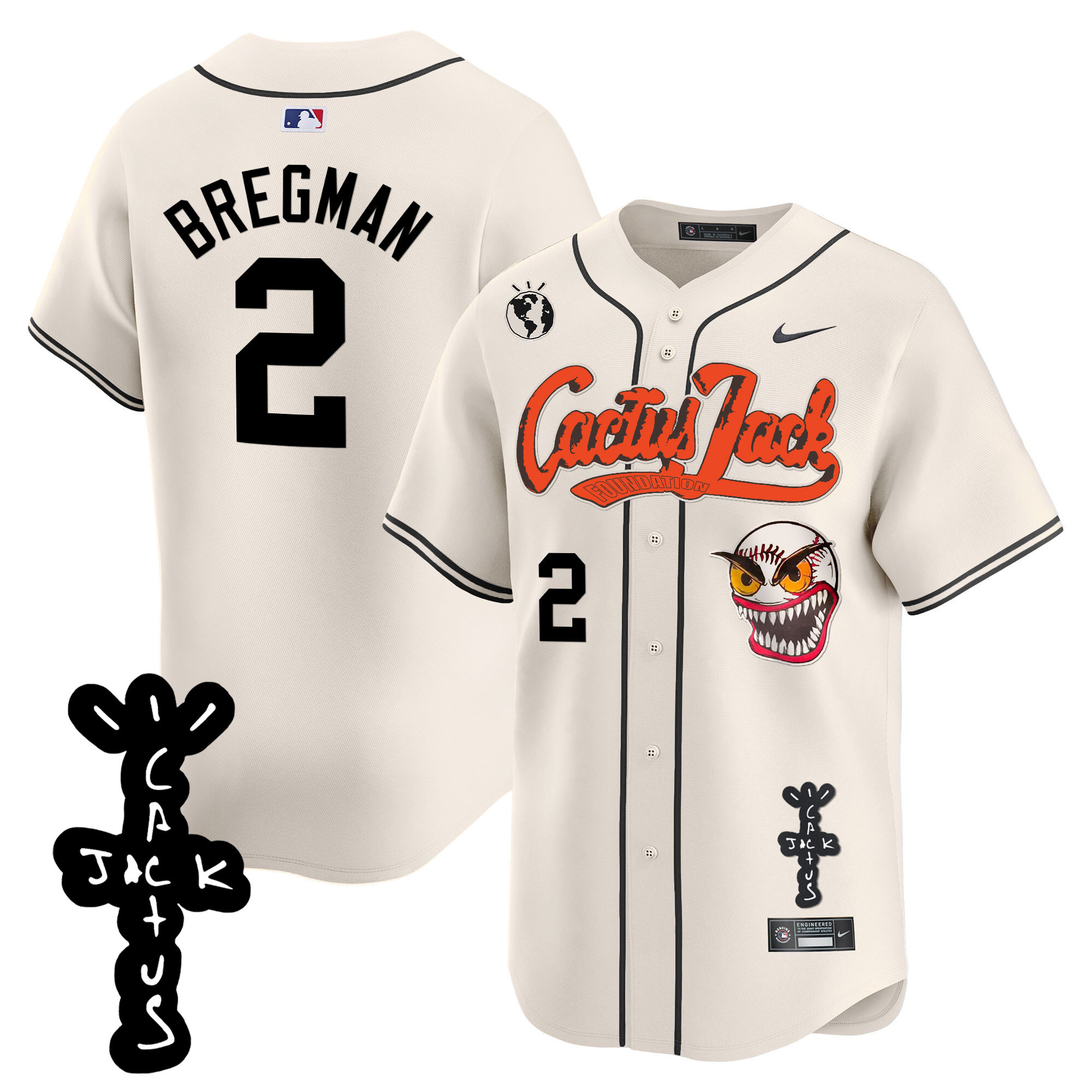 Alex Bregman Men's Houston Astros Cactus Jack Patch Vapor Premier Limited Cream Jersey - All Stitched