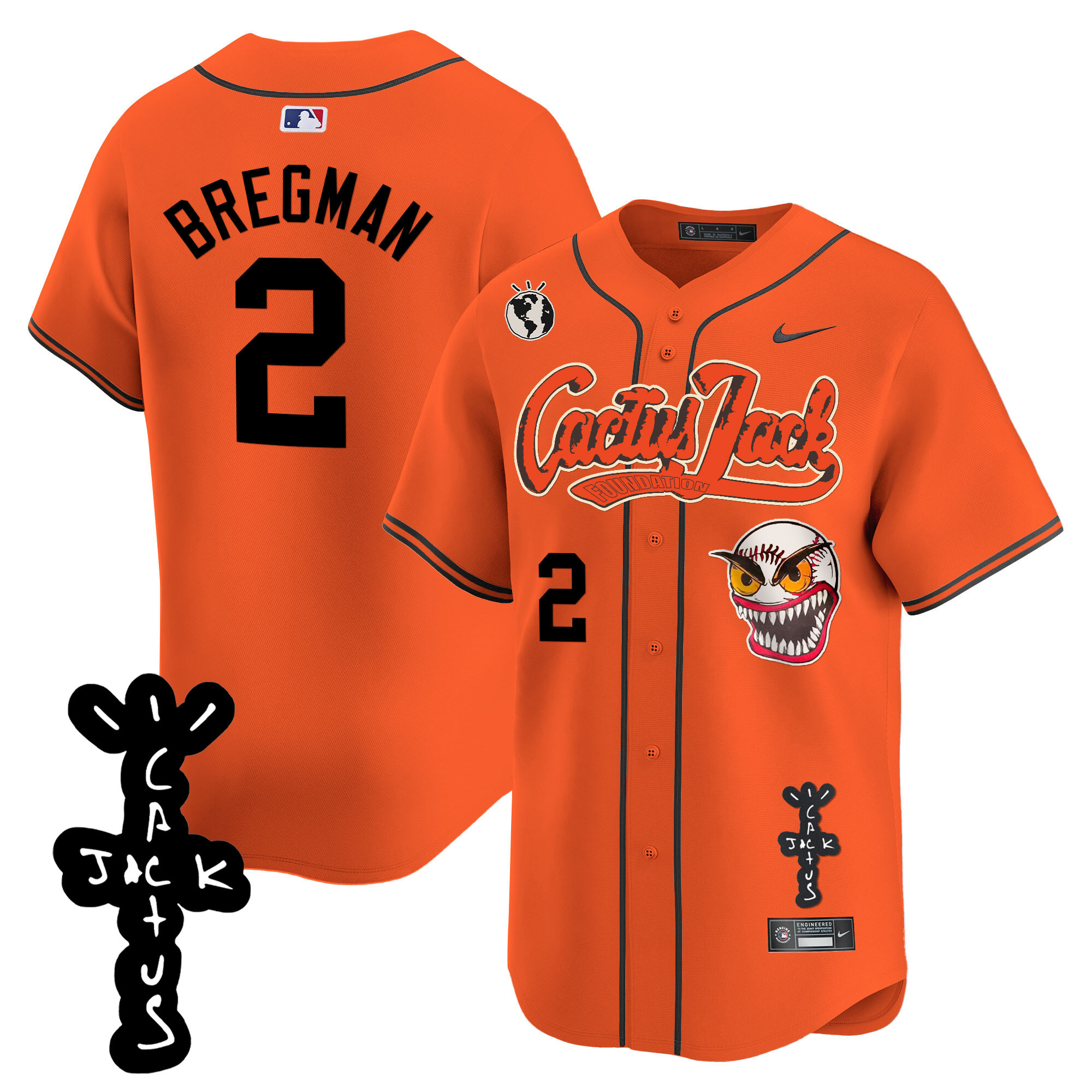 Alex Bregman Men's Houston Astros Cactus Jack Patch Vapor Premier Limited Orange Jersey - All Stitched