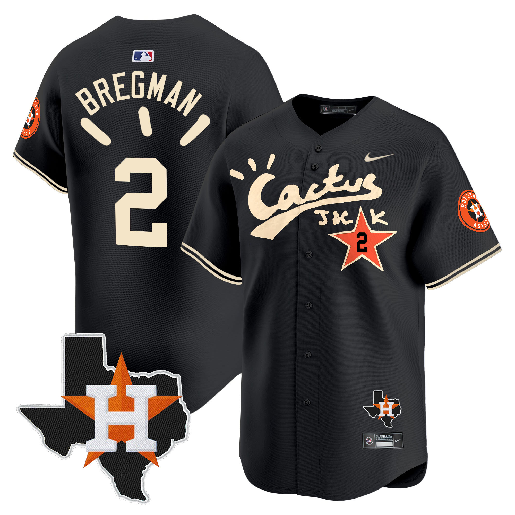 Alex Bregman Men's Houston Astros Cactus Jack Patch Vapor Premier Limited V10 Black Jersey - All Stitched