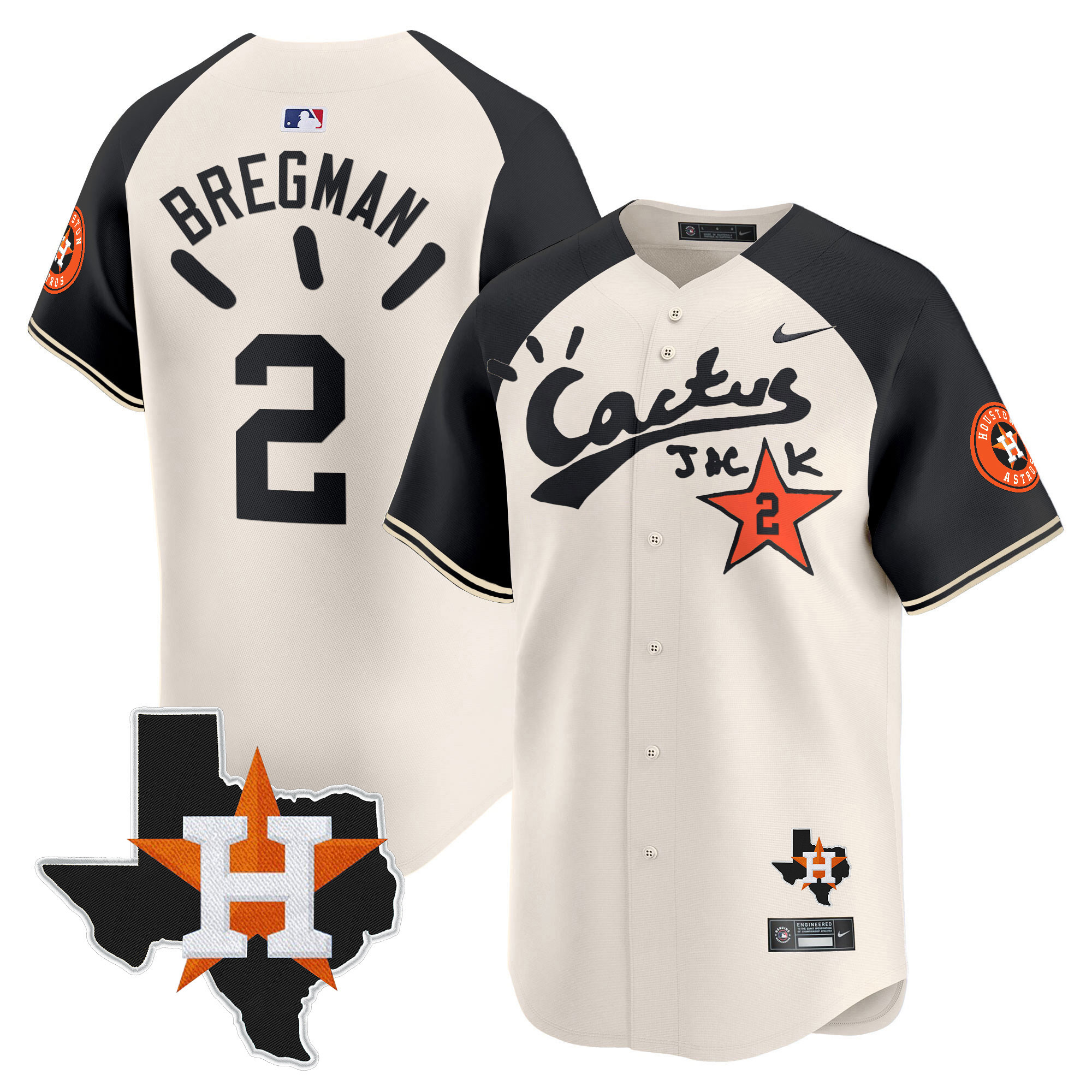 Alex Bregman Men's Houston Astros Cactus Jack Patch Vapor Premier Limited V10 Cream Alternate Jersey - All Stitched