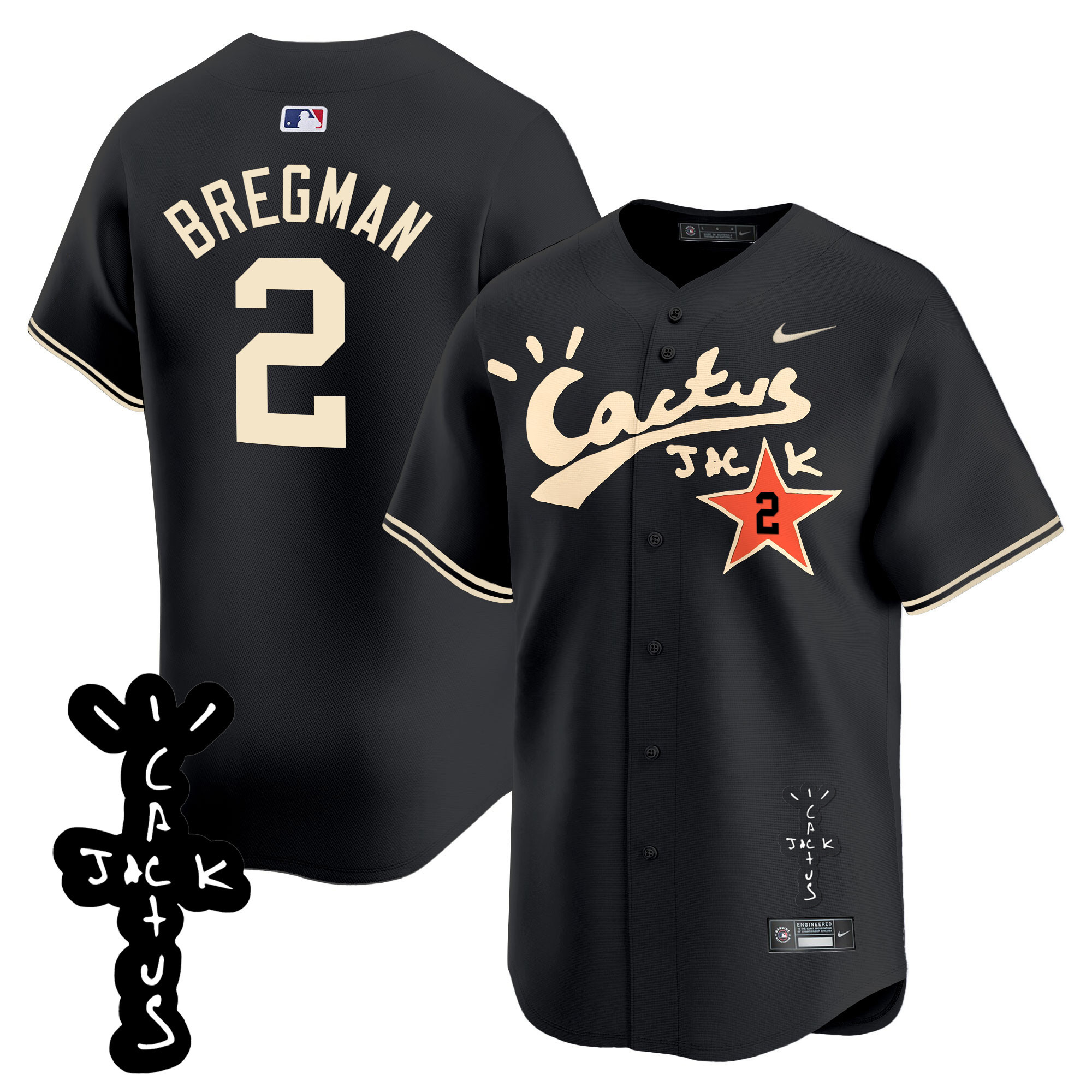 Alex Bregman Men's Houston Astros Cactus Jack Patch Vapor Premier Limited V2 Black Jersey - All Stitched