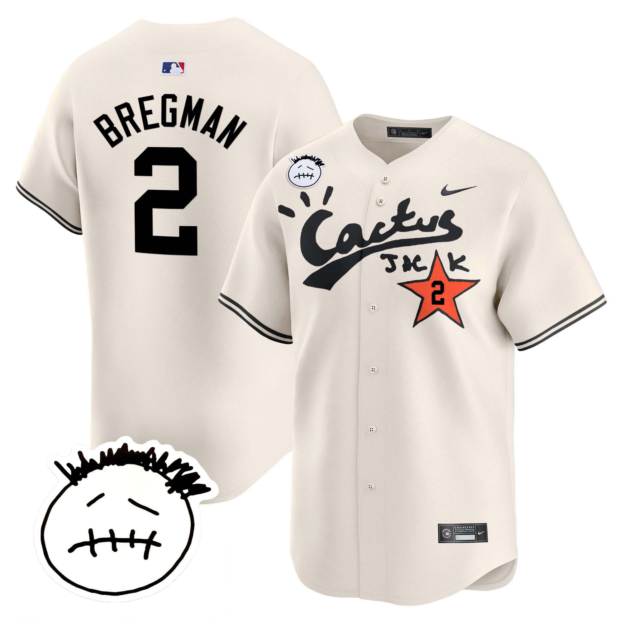 Alex Bregman Men's Houston Astros Cactus Jack Patch Vapor Premier Limited V5 Cream Jersey - All Stitched