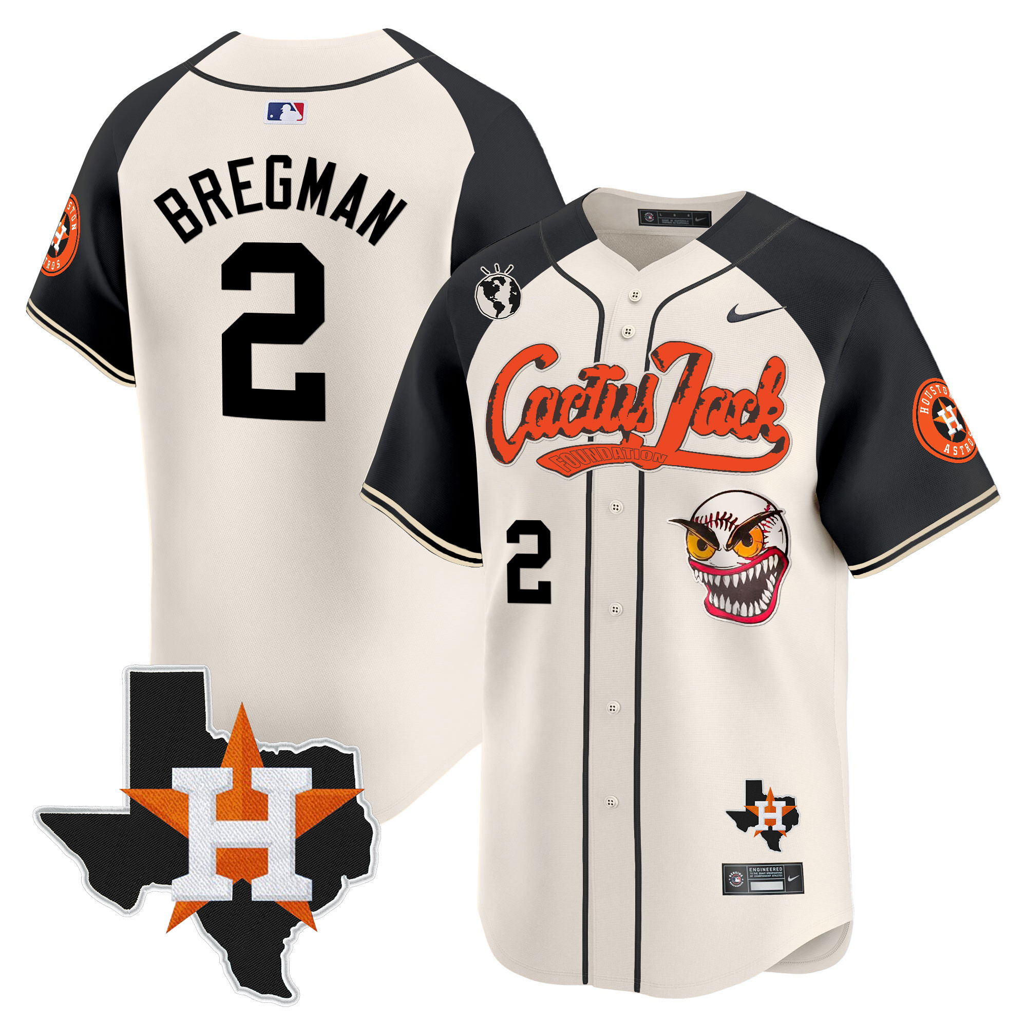 Alex Bregman Men's Houston Astros Cactus Jack Patch Vapor Premier Limited V6 Cream Alternate Jersey - All Stitched