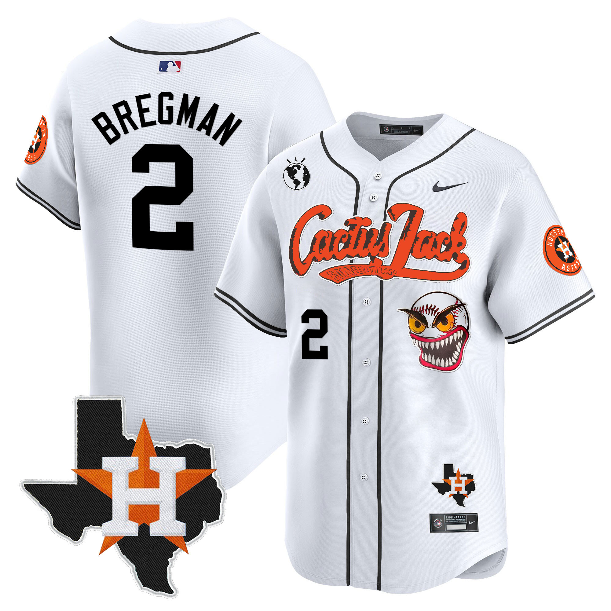 Alex Bregman Men's Houston Astros Cactus Jack Patch Vapor Premier Limited V6 White Jersey - All Stitched