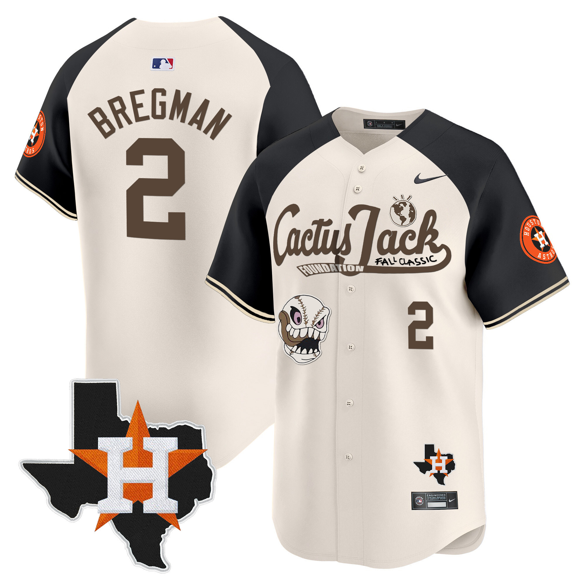 Alex Bregman Men's Houston Astros Cactus Jack Patch Vapor Premier Limited V8 Cream Alternate Jersey - All Stitched