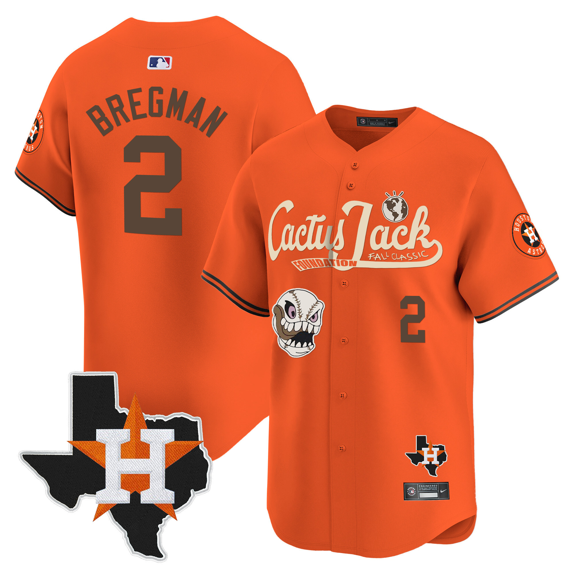 Alex Bregman Men's Houston Astros Cactus Jack Patch Vapor Premier Limited V8 Orange Jersey - All Stitched