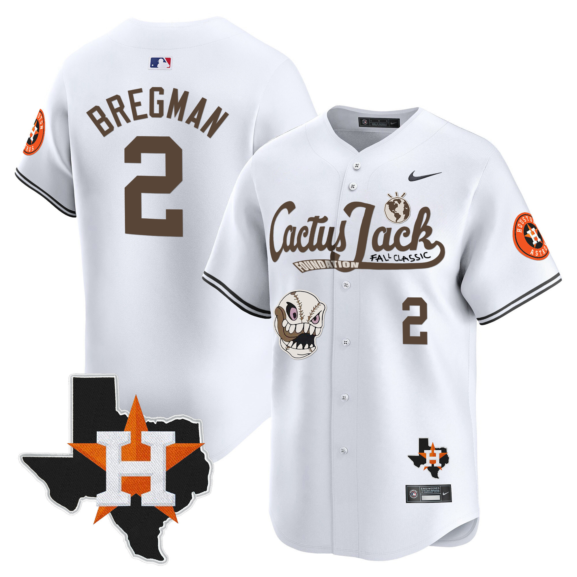 Alex Bregman Men's Houston Astros Cactus Jack Patch Vapor Premier Limited V8 White Jersey - All Stitched