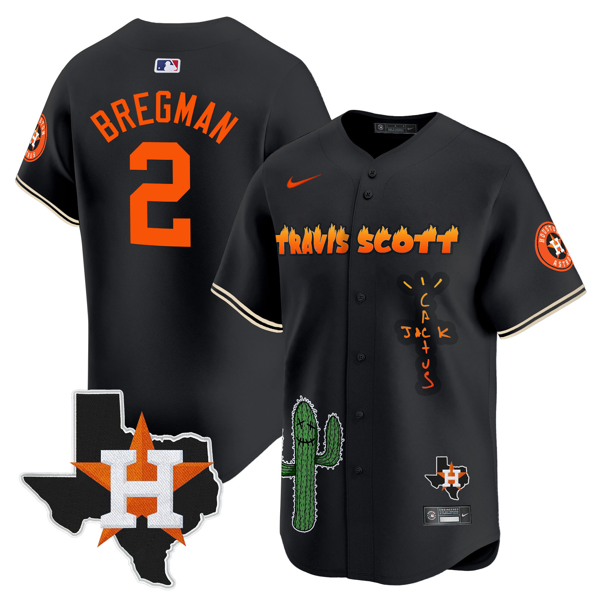 Alex Bregman Men's Houston Astros Cactus Jack Patch Vapor Premier Limited V9 Black Jersey - All Stitched