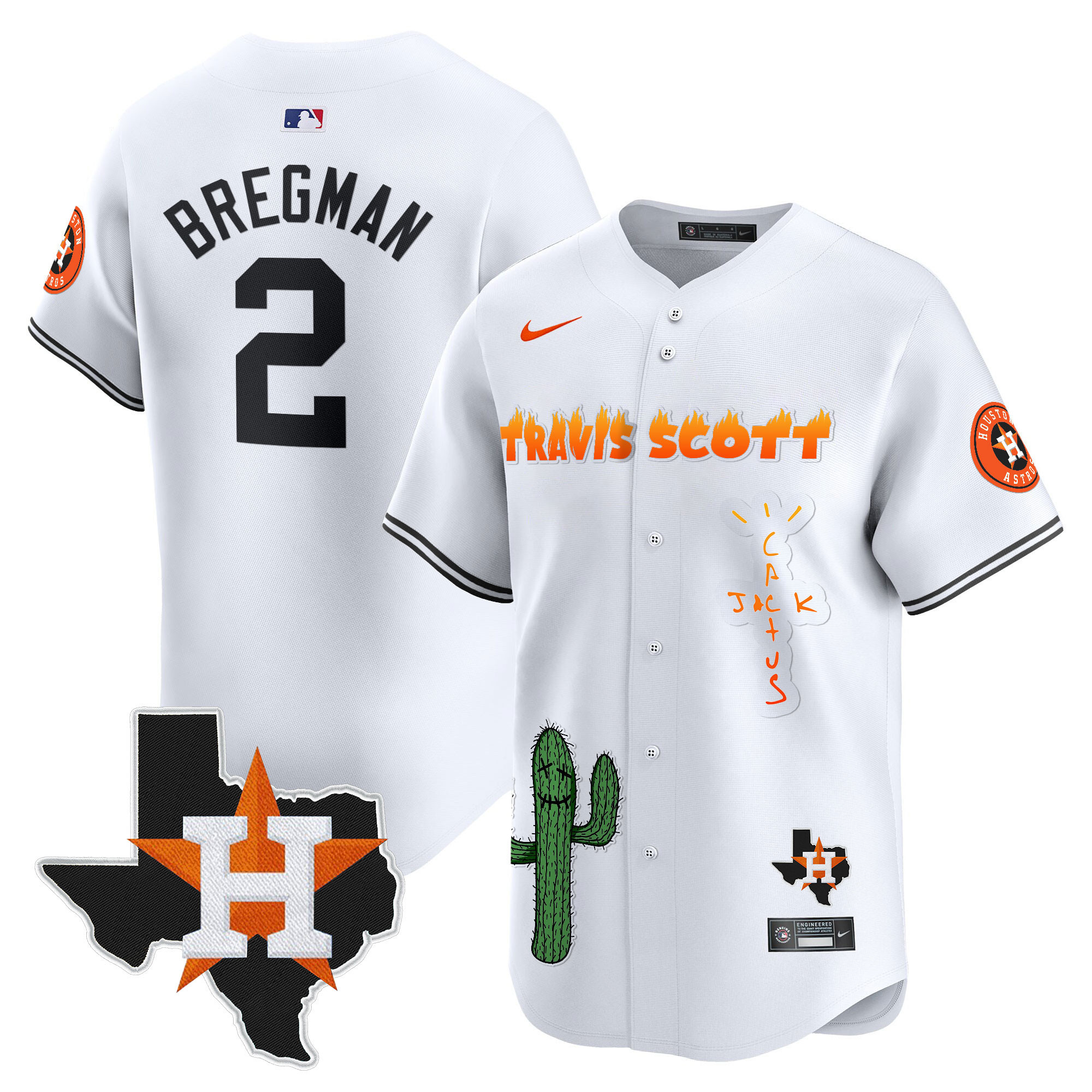 Alex Bregman Men's Houston Astros Cactus Jack Patch Vapor Premier Limited V9 White Jersey - All Stitched