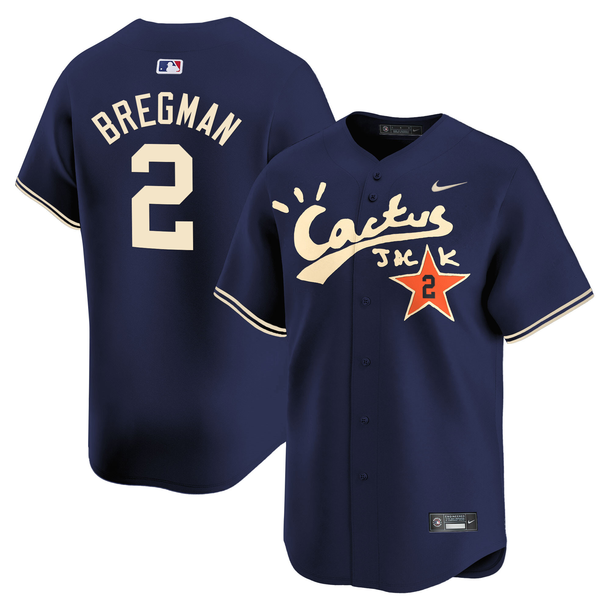Alex Bregman Men's Houston Astros Cactus Jack Vapor Premier Limited V2 Navy Jersey - All Stitched