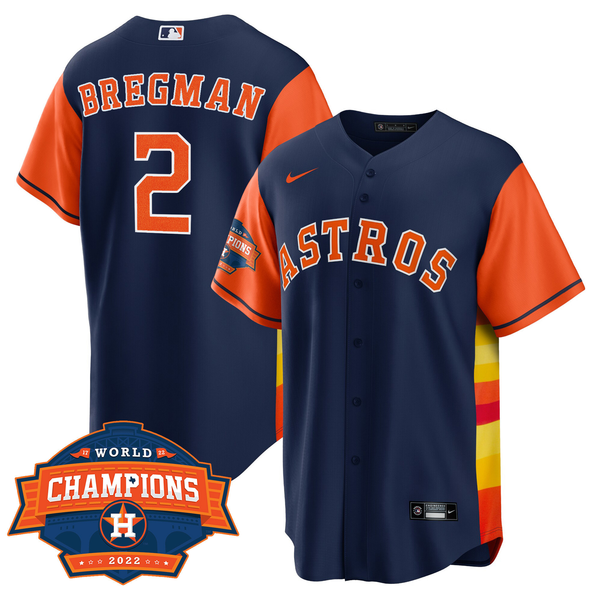 Alex Bregman Men's Houston Astros Cool Base Split 2022 Champions Limited Player Orange Sleeves Jersey - All Stitched