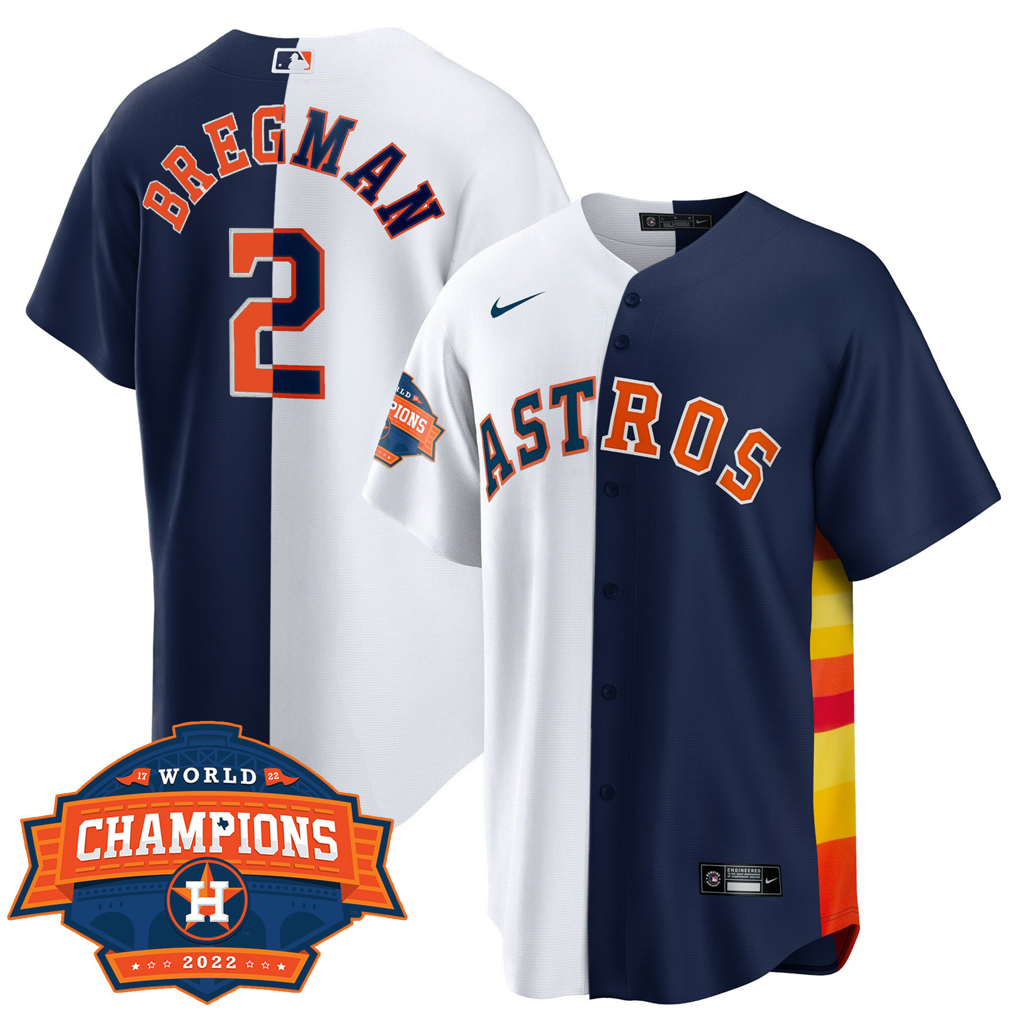 Alex Bregman Men's Houston Astros Cool Base Split 2022 Champions Limited Player White Navy Jersey - All Stitched